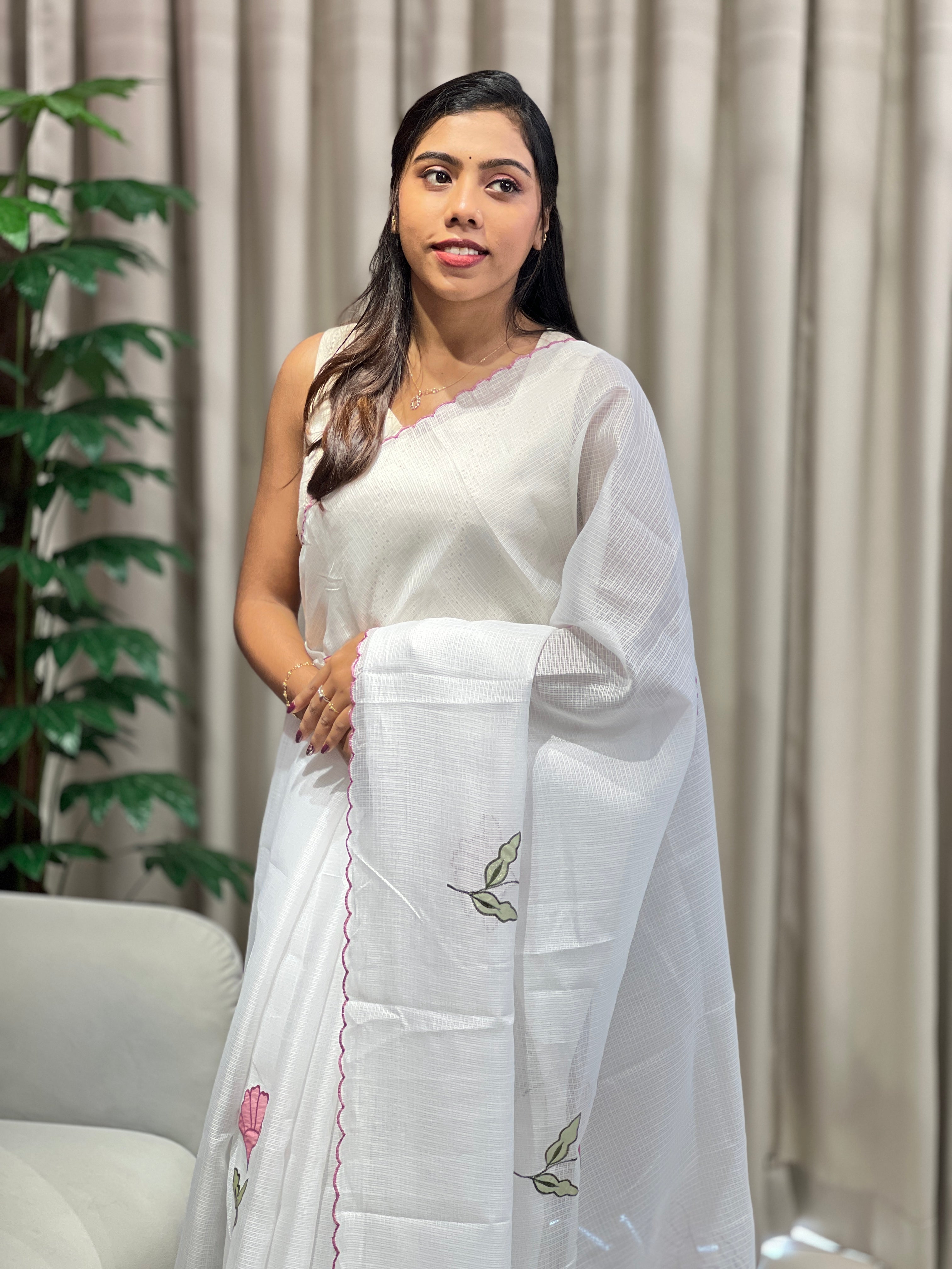 Floral Applique Detailed Silky Kota Saree | HT352