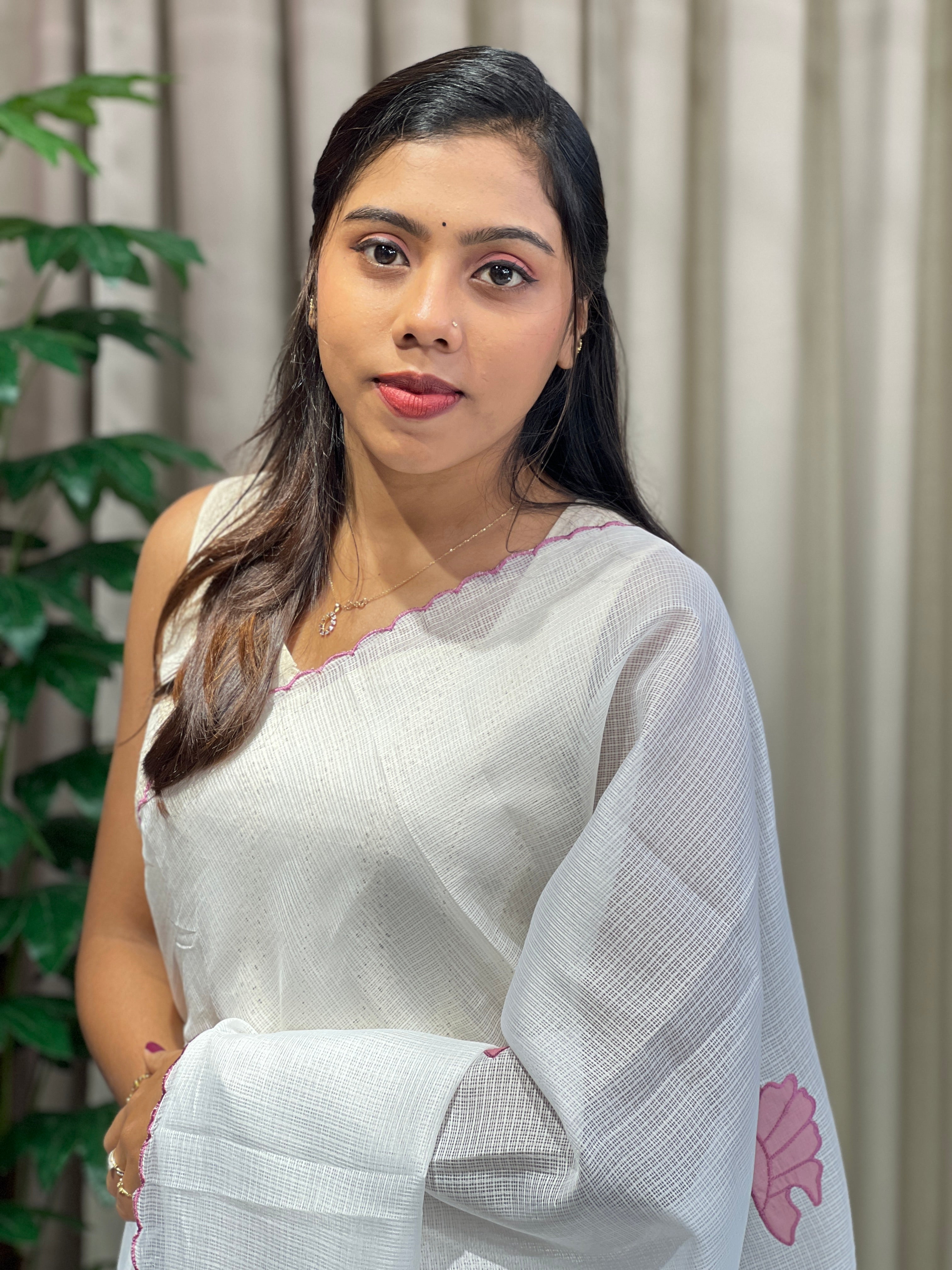 Floral Applique Detailed Silky Kota Saree | HT352