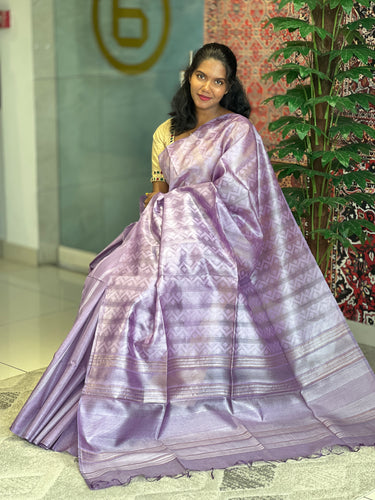Thread Weaving Zigzag Patterned Noil Tussar Saree | PNS219