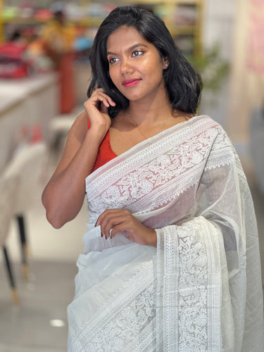 White Threads Machine Embroidery Detailed Kota Saree | MR160