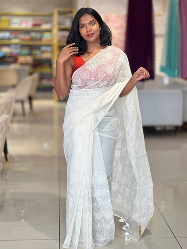 White Threads Machine Embroidery Detailed Kota Saree | MR162