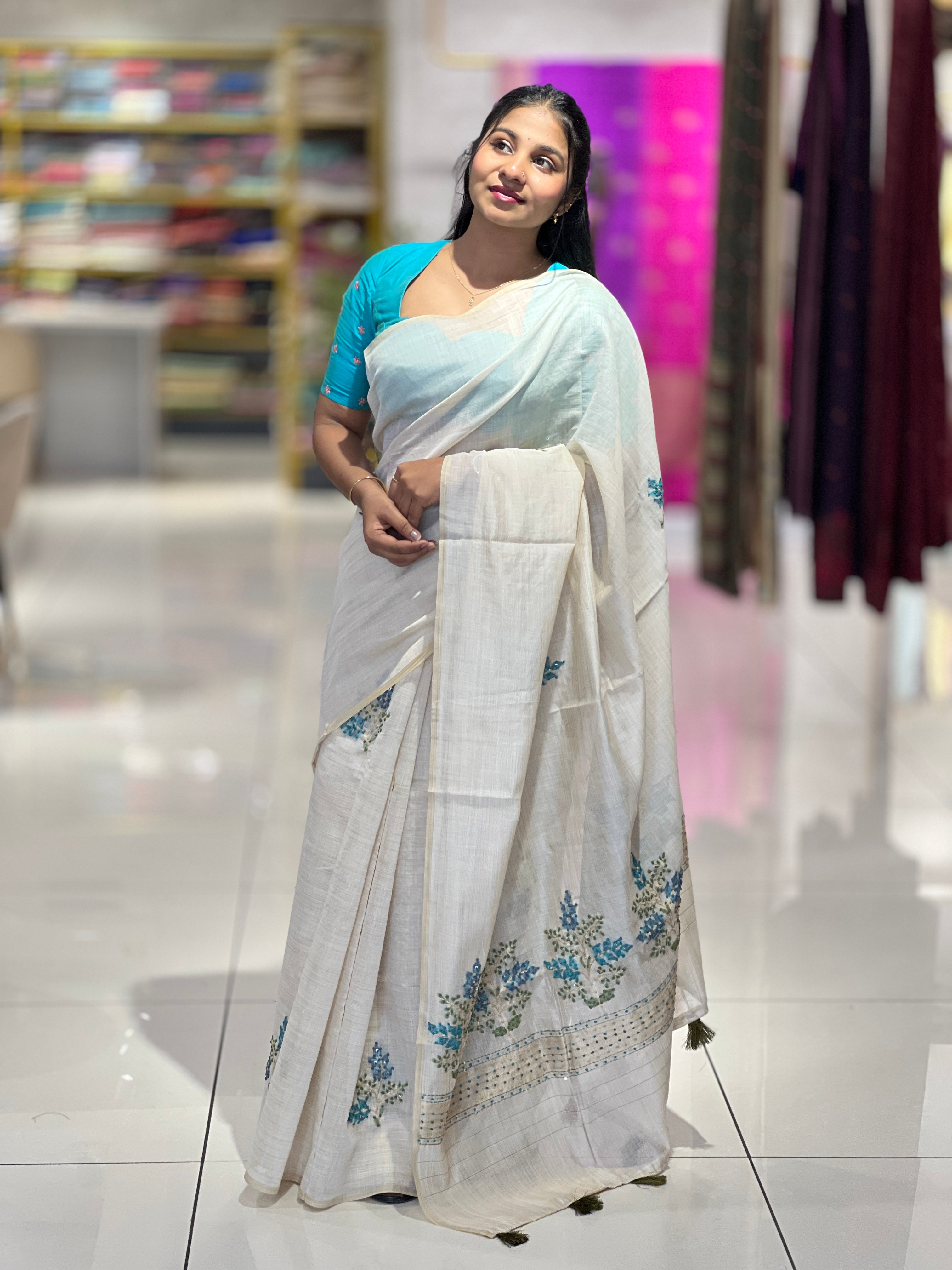 Jamdani Woven Semi Chanderi Saree | BLD1570