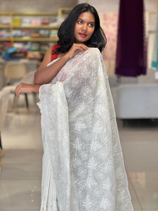 White Threads Machine Embroidery Detailed Kota Saree | MR162
