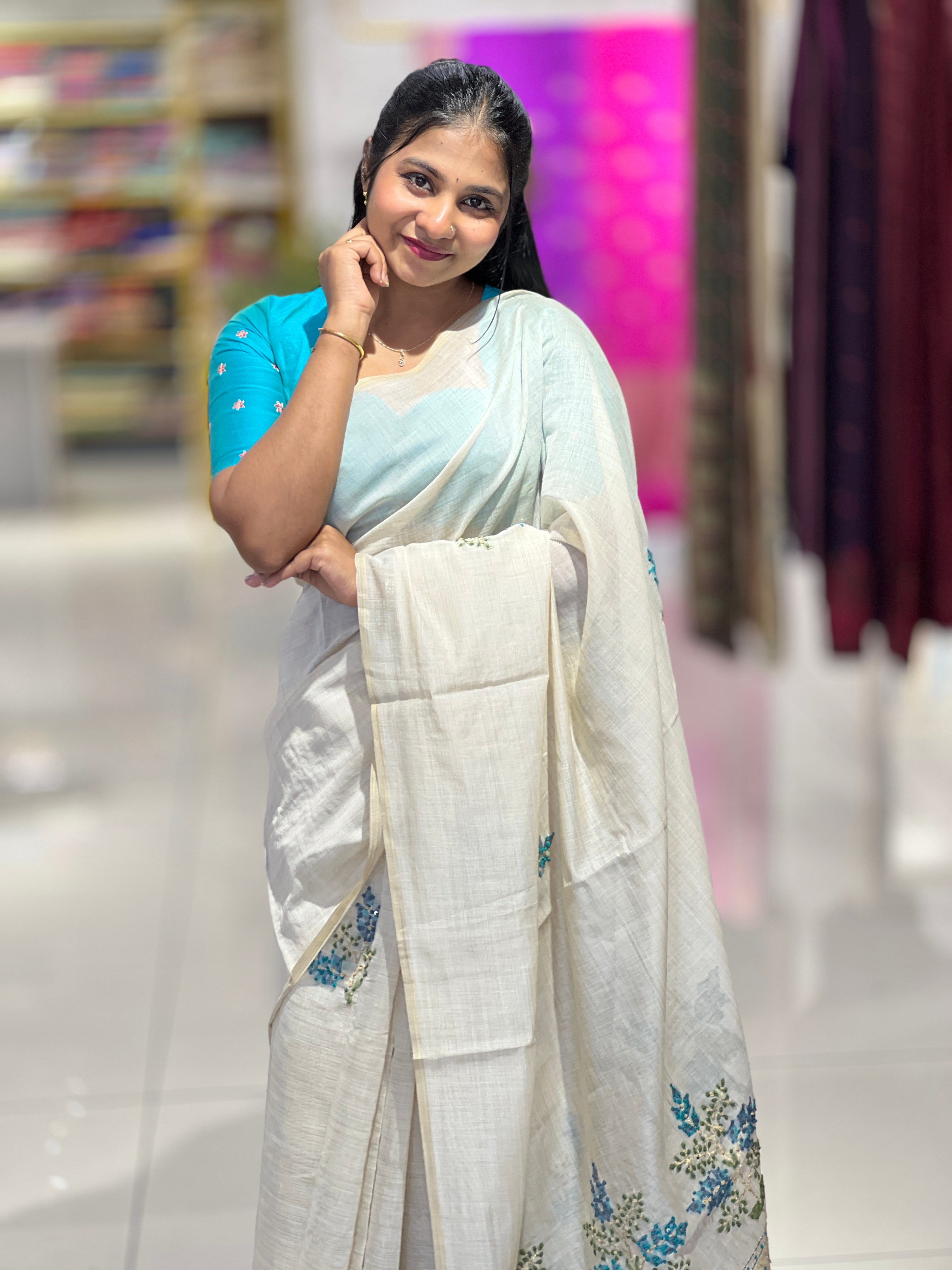 Jamdani Woven Semi Chanderi Saree | BLD1570
