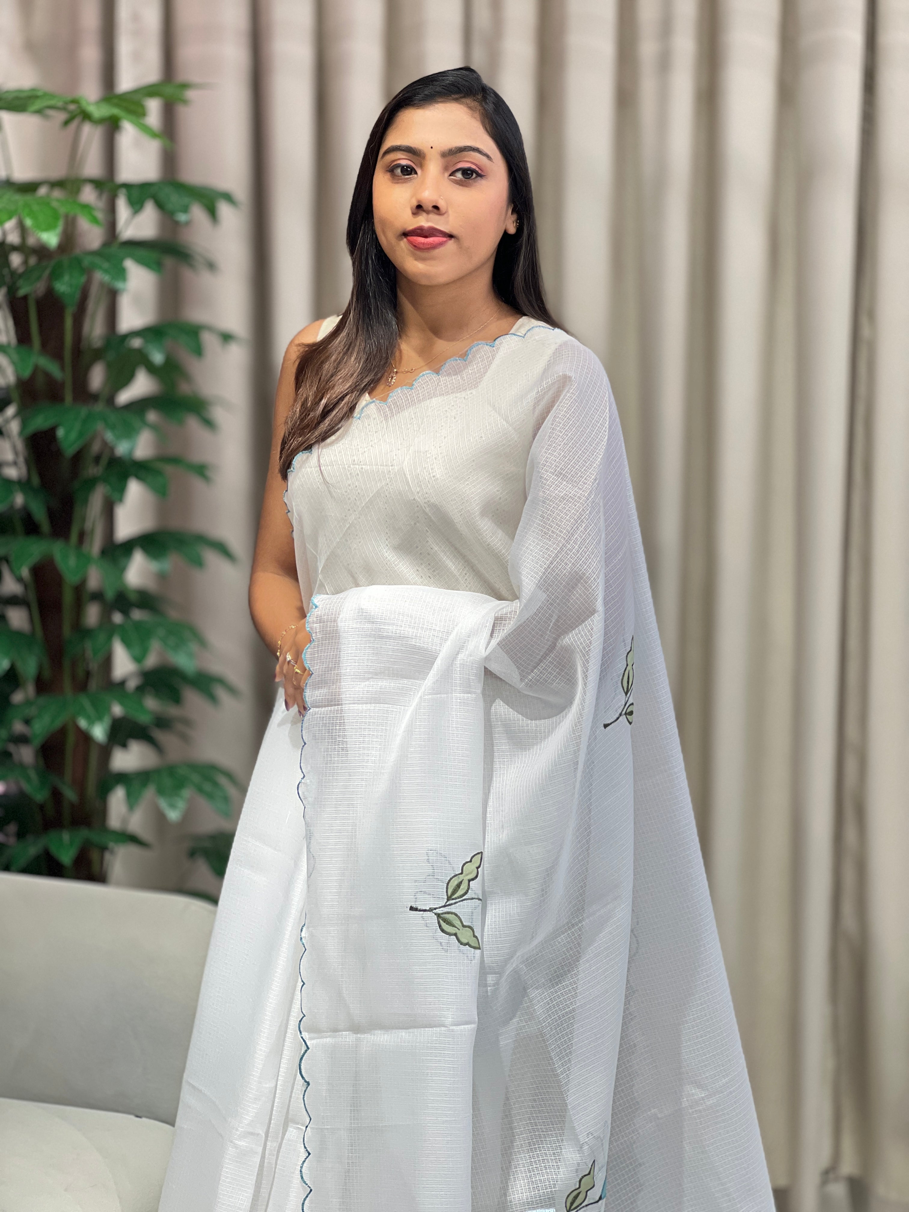 Floral Applique Detailed Silky Kota Saree | HT353