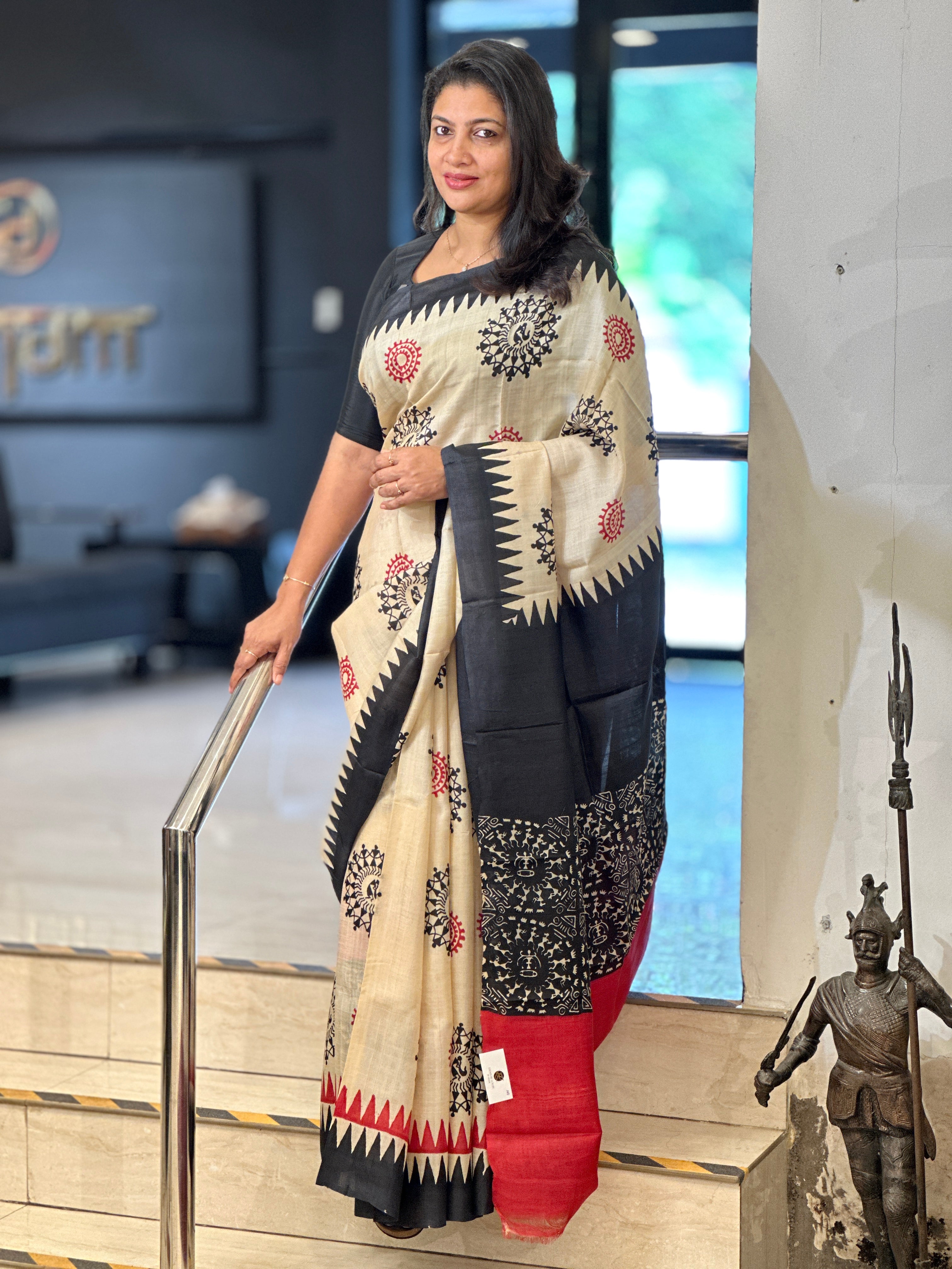 Hand Block Warli Printed Pure Desi Tussar Saree | AYD176