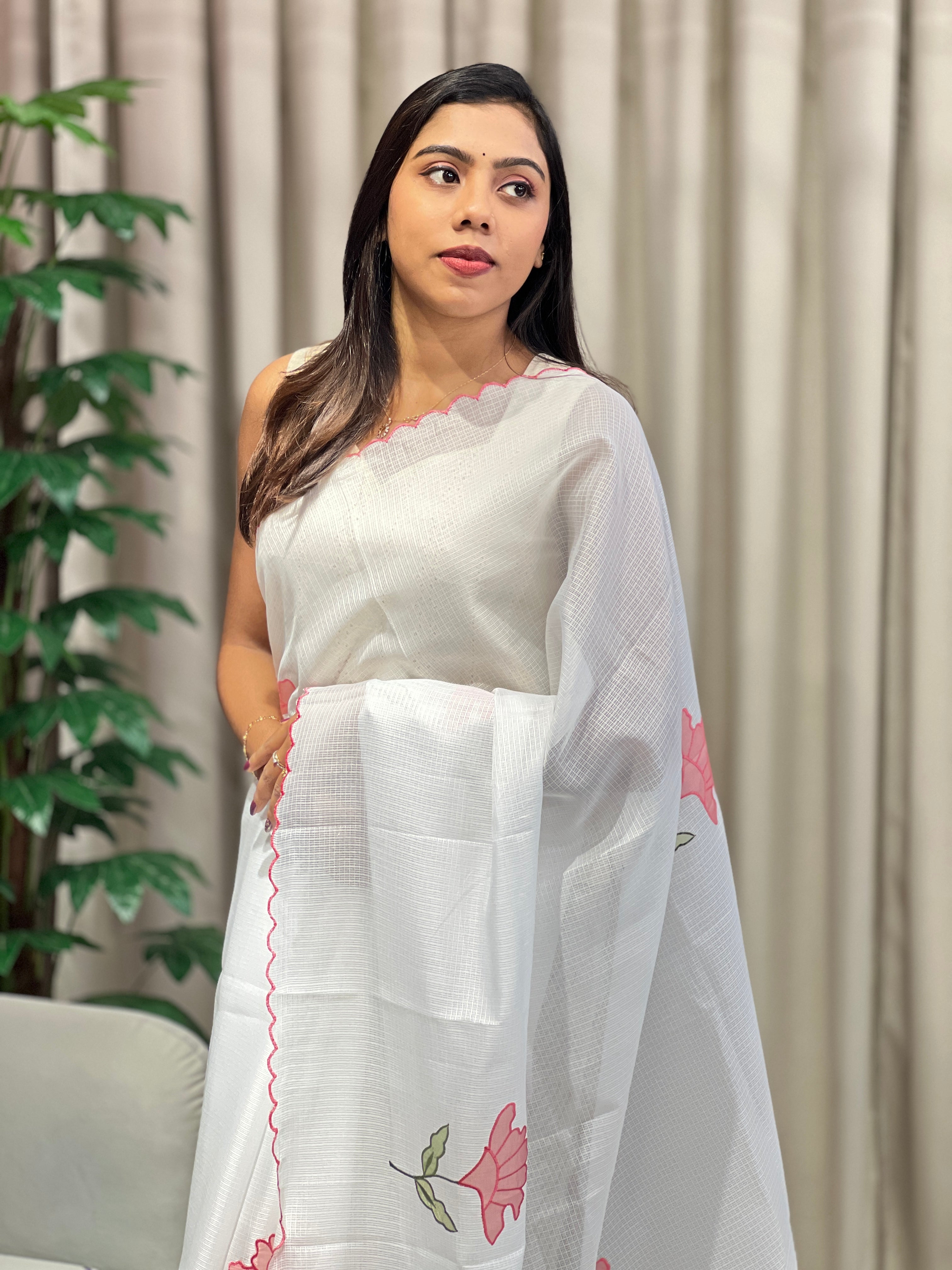 Floral Applique Detailed Silky Kota Saree | HT351