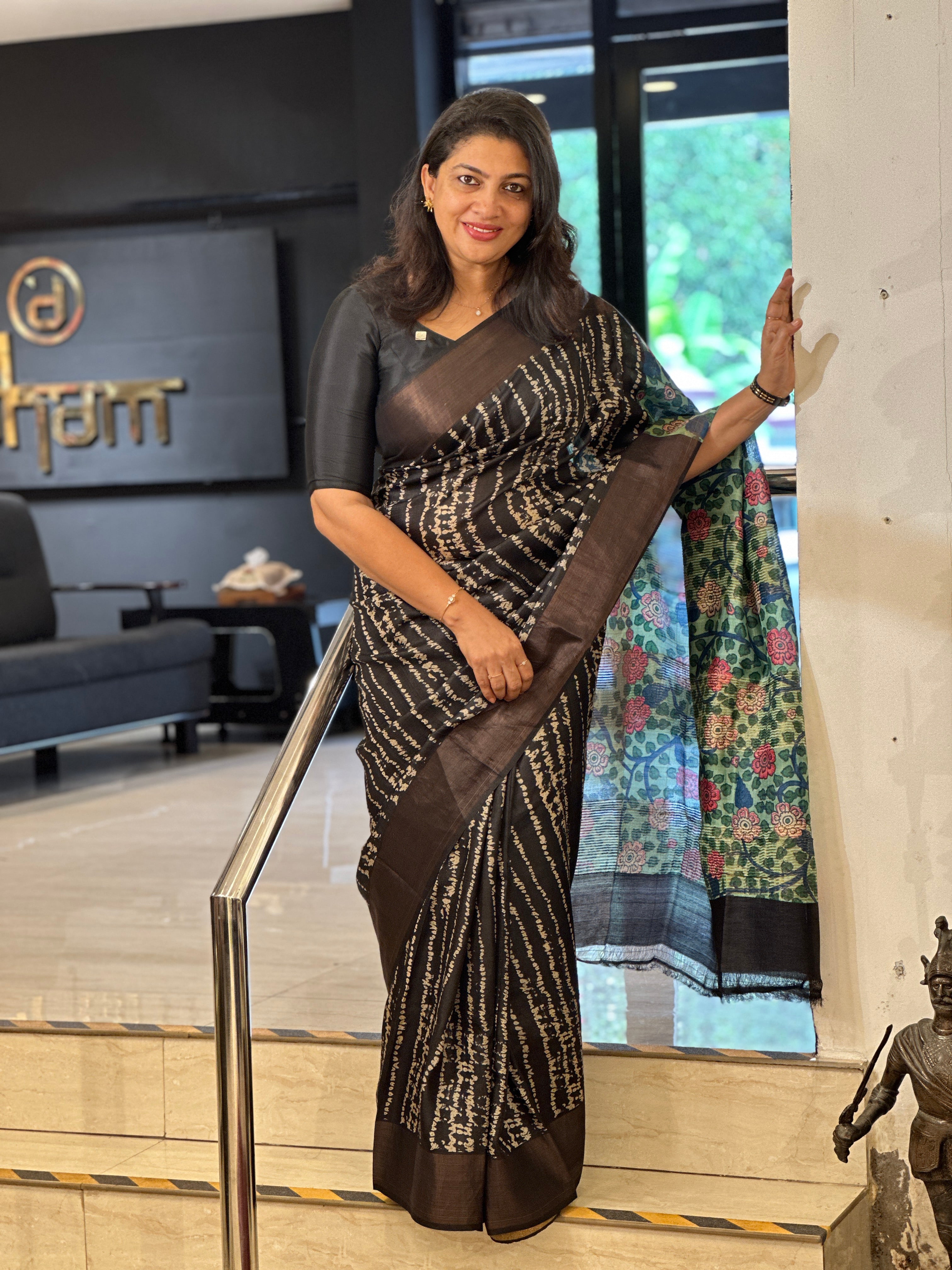 Discharge With Kalamkari Printed Pure Tussar Saree | AYD193