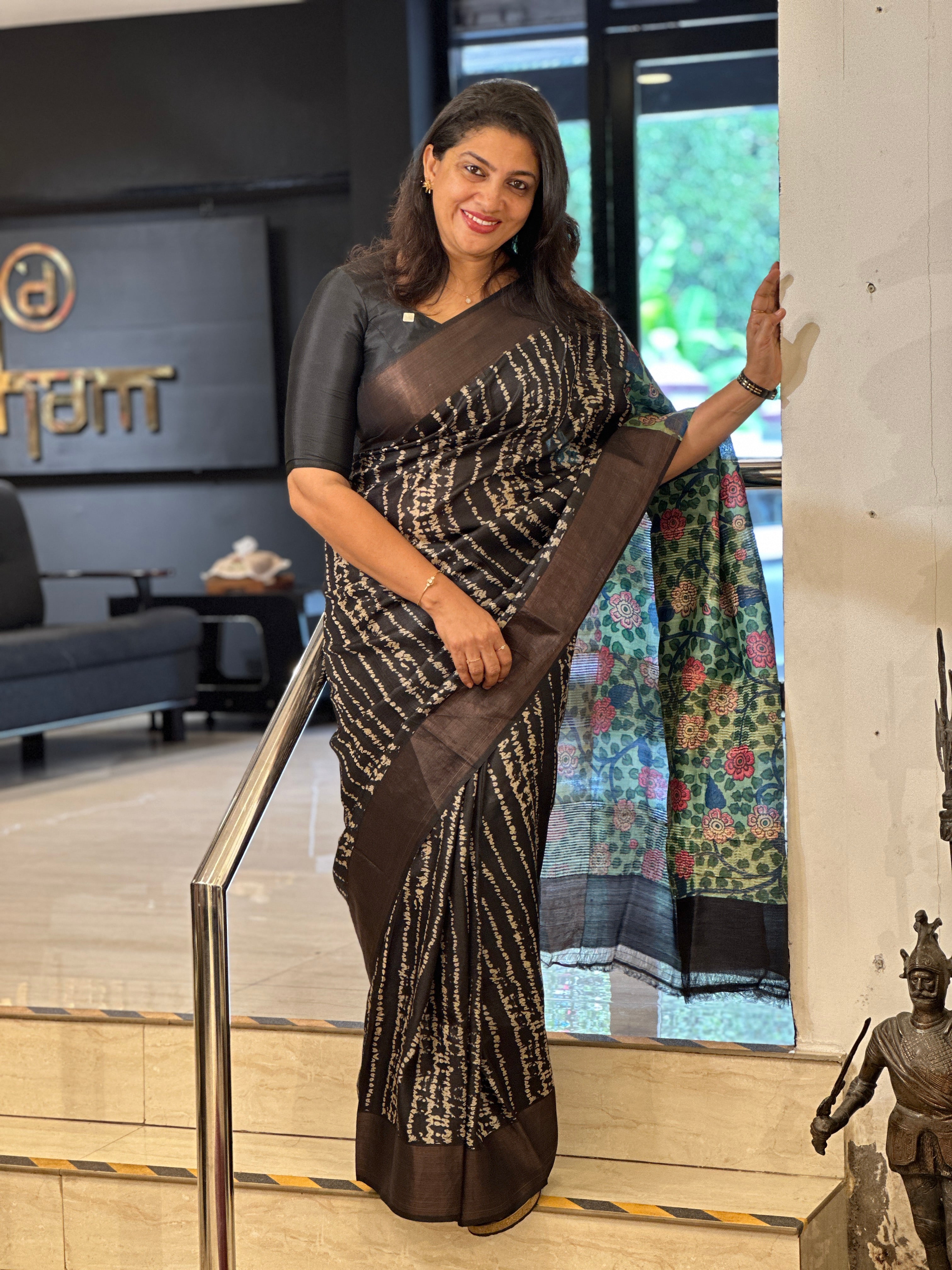 Discharge With Kalamkari Printed Pure Tussar Saree | AYD193