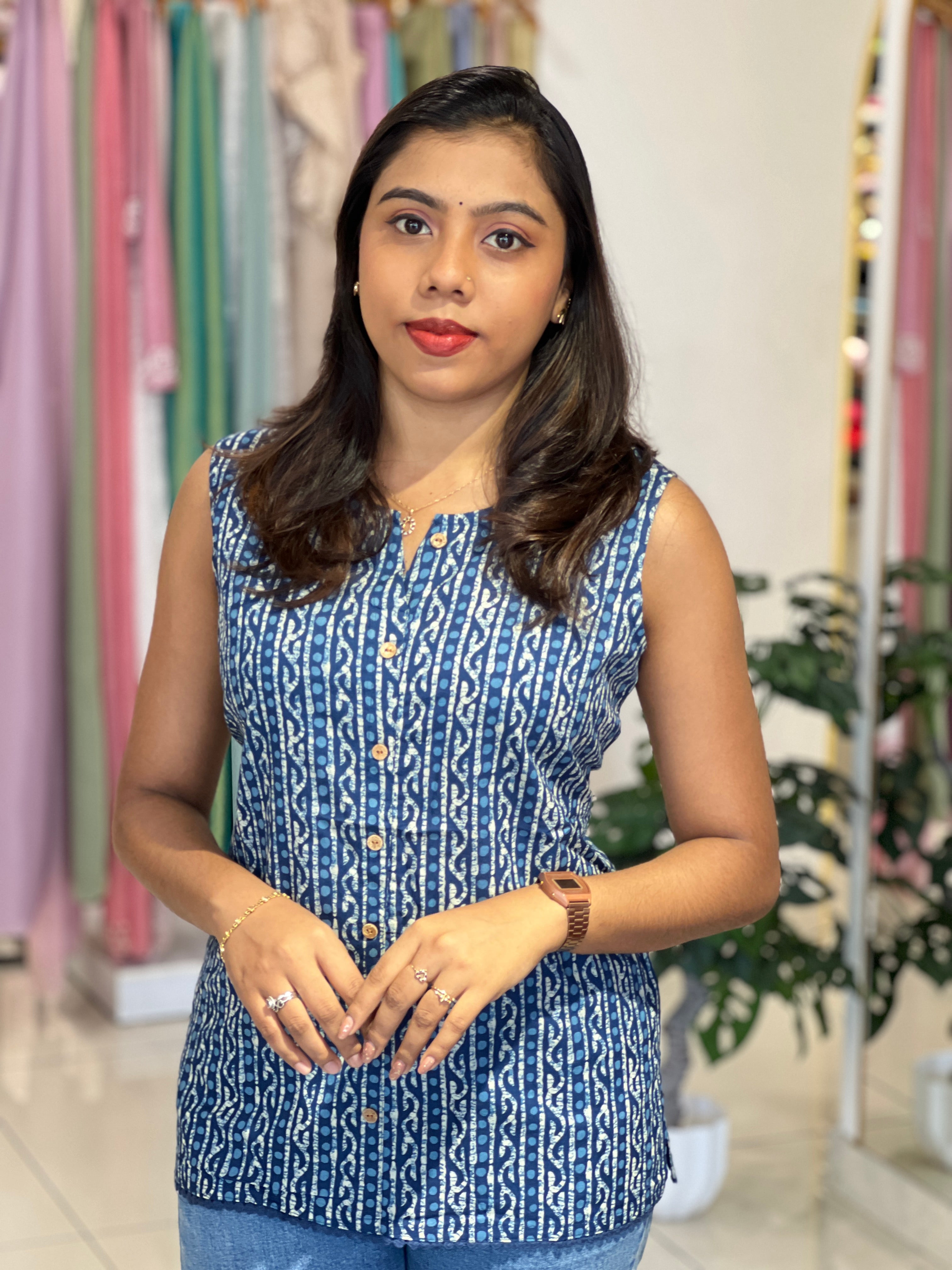 Classic Stripe-Inspired Block Print Cotton Short Kurta |OMF176