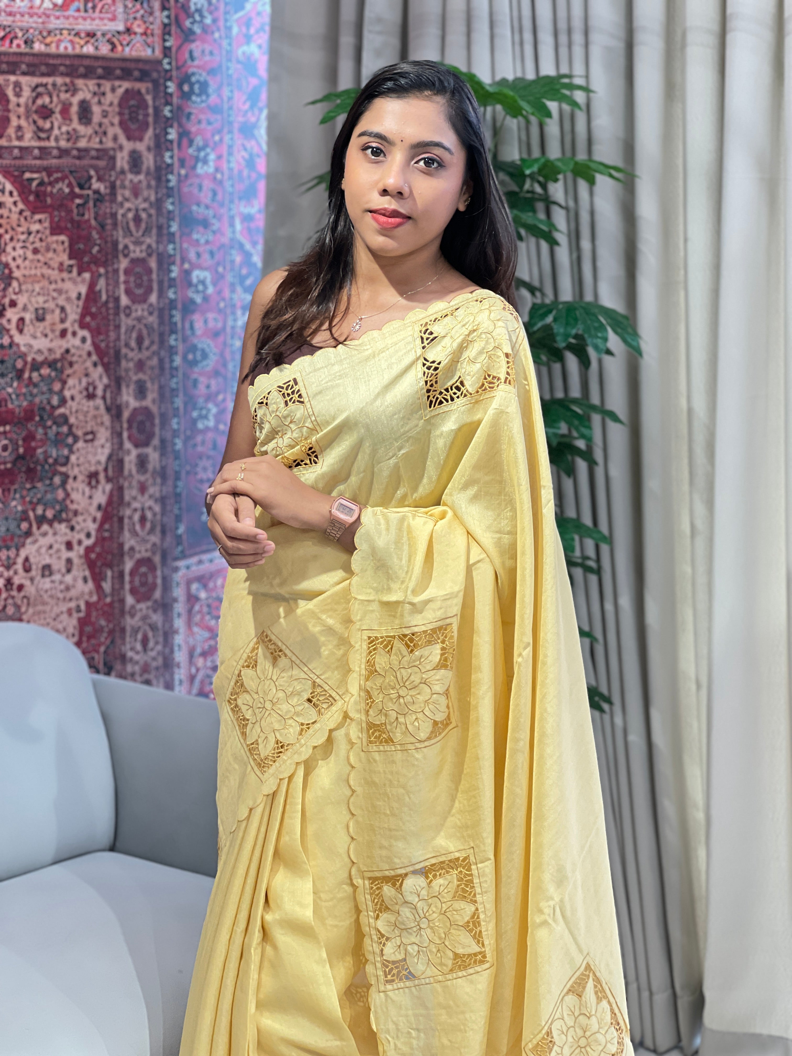 Cutwork Detailed Semi Tussar Saree | BLD1545