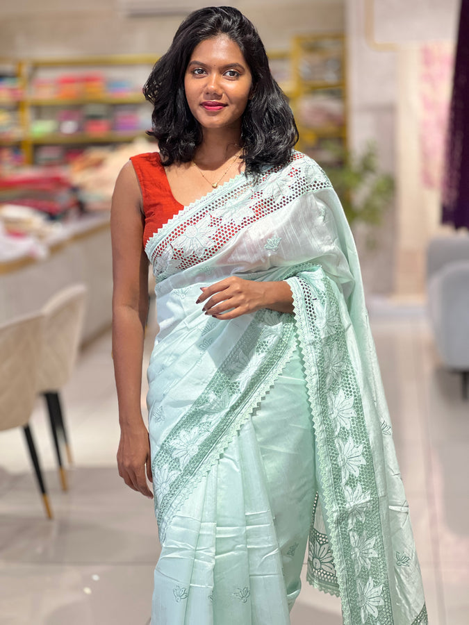 Honeycomb Detailed Border Tussar Finish Saree | SUN447