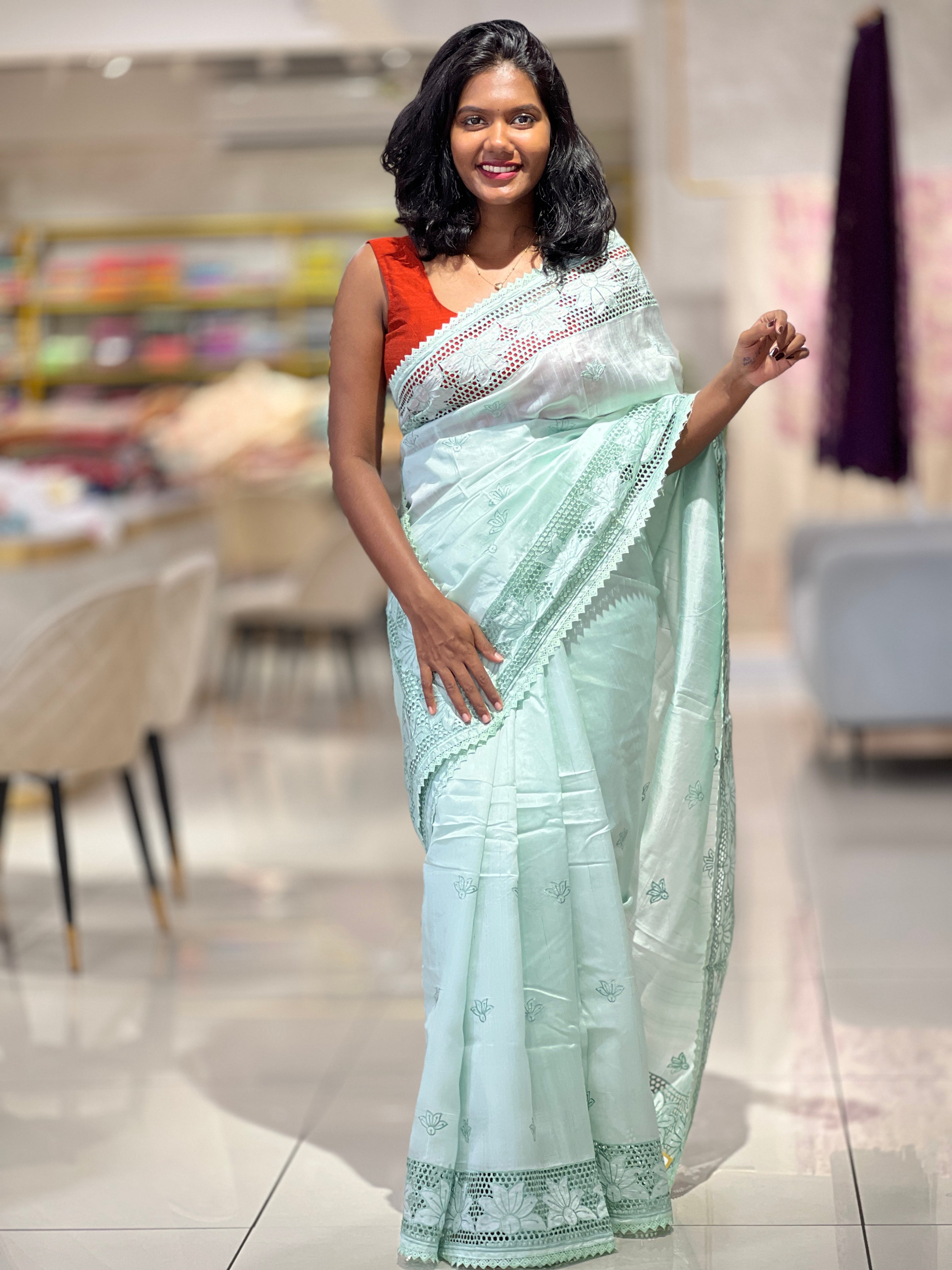 Honeycomb Detailed Border Tussar Finish Saree | SUN447
