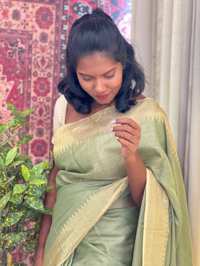 Temple Border Detailed Tussar Saree | HS587