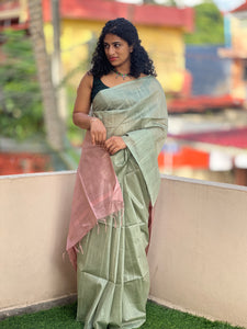 Sequence Weaving Pattern & Lurex Golden Yarns Bhagalpuri Linen Saree | DLS185