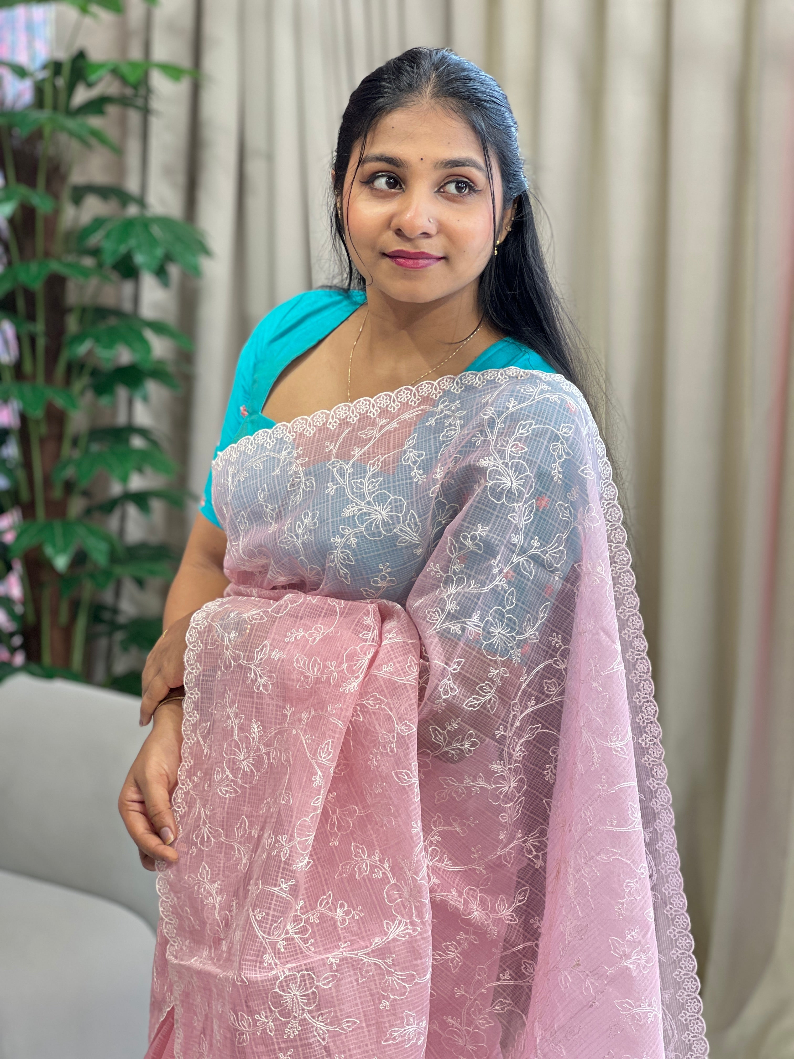 Floral Machine Embroidery Detailed Organza Saree | BLD1562