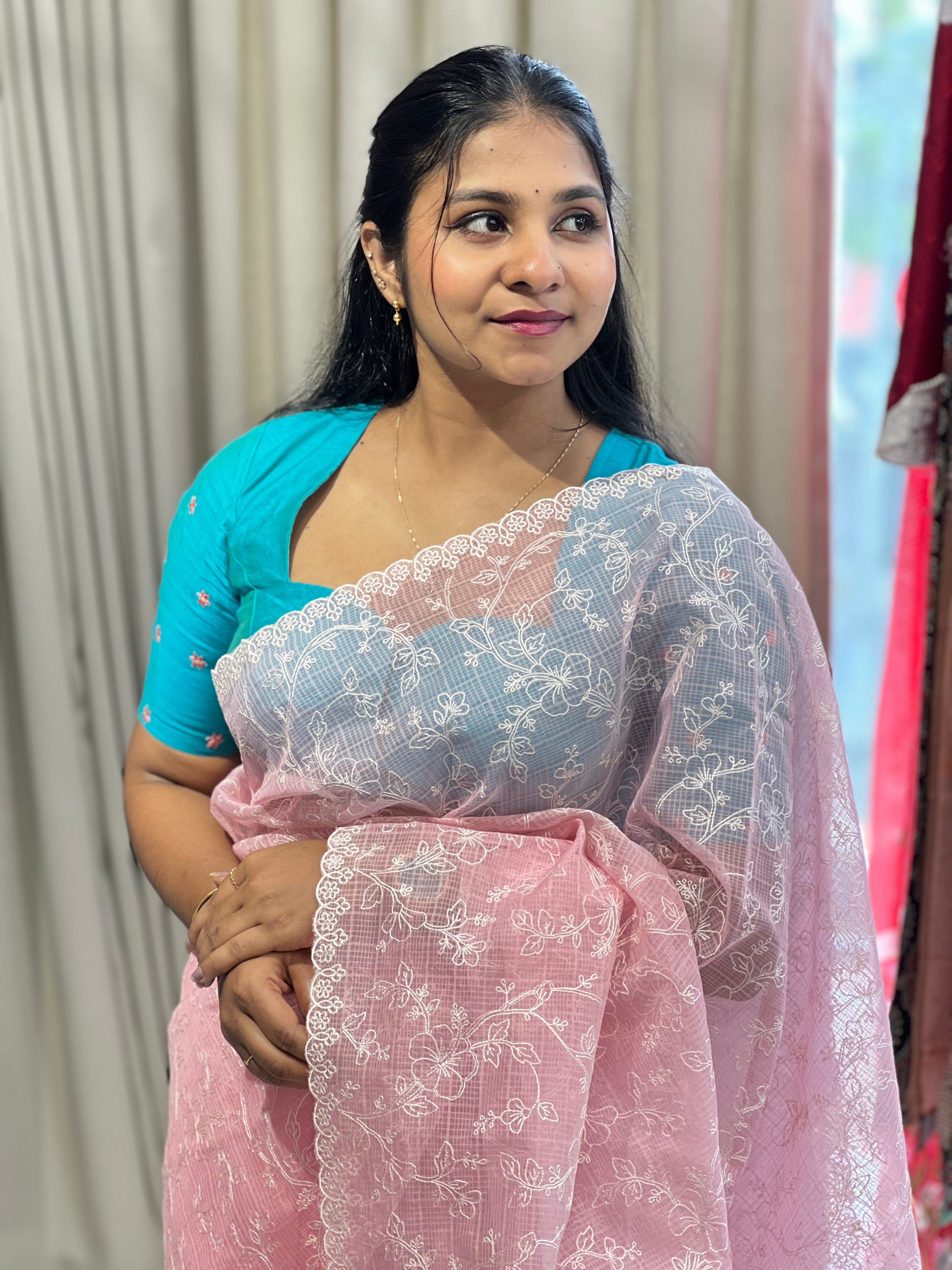 Floral Machine Embroidery Detailed Organza Saree | BLD1562