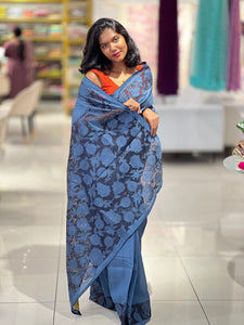 Cutwork Detailed Semi Tussar Saree | SUN411