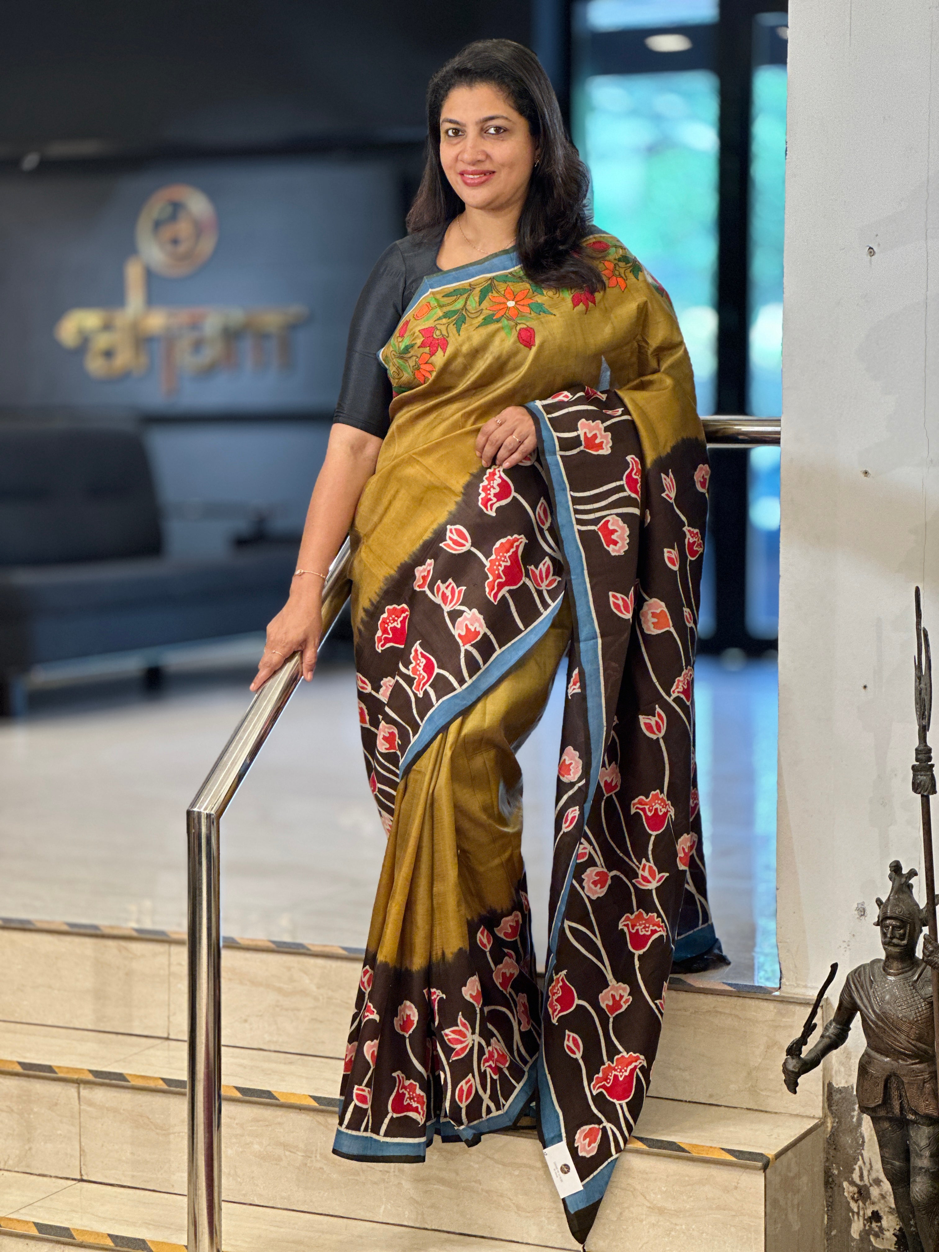 Kantha & Silk Paint Detailed Bishnupuri Silk Saree | AYD187