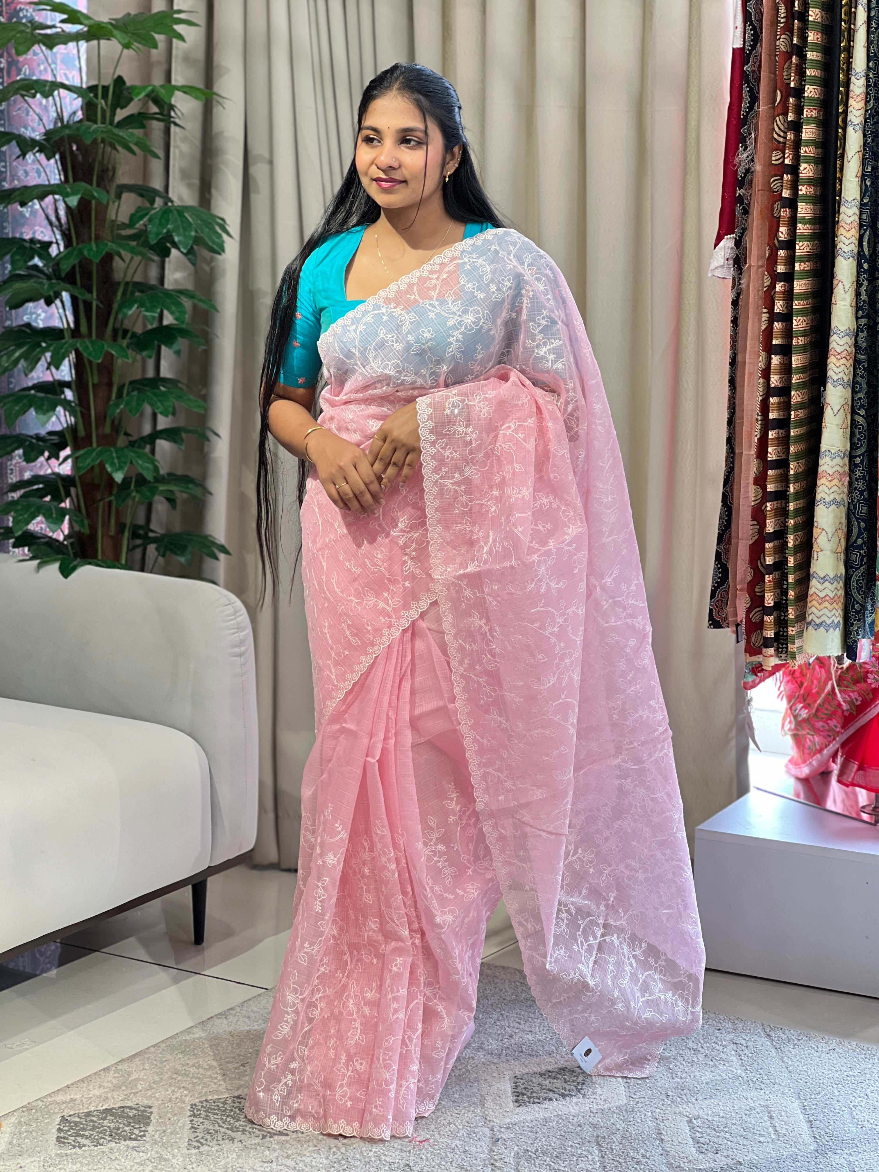 Floral Machine Embroidery Detailed Organza Saree | BLD1562