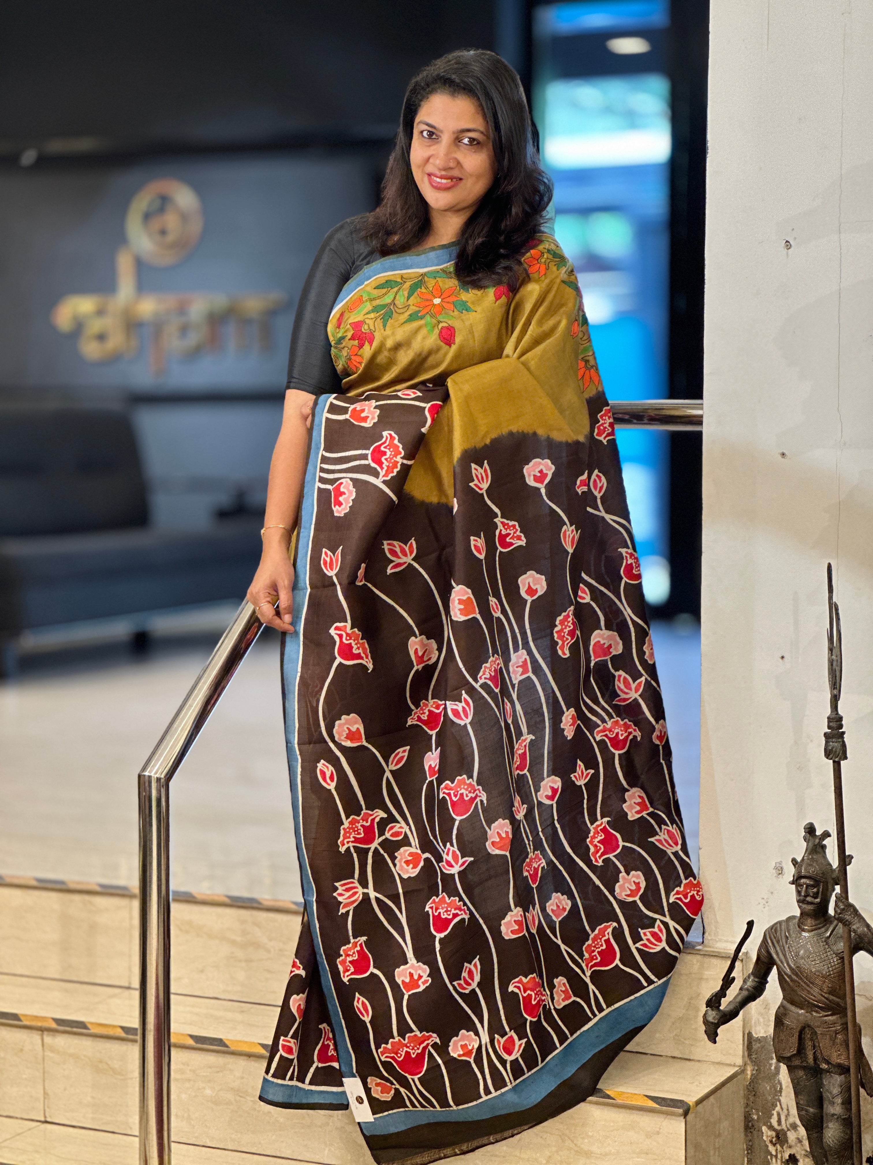 Kantha & Silk Paint Detailed Bishnupuri Silk Saree | AYD187