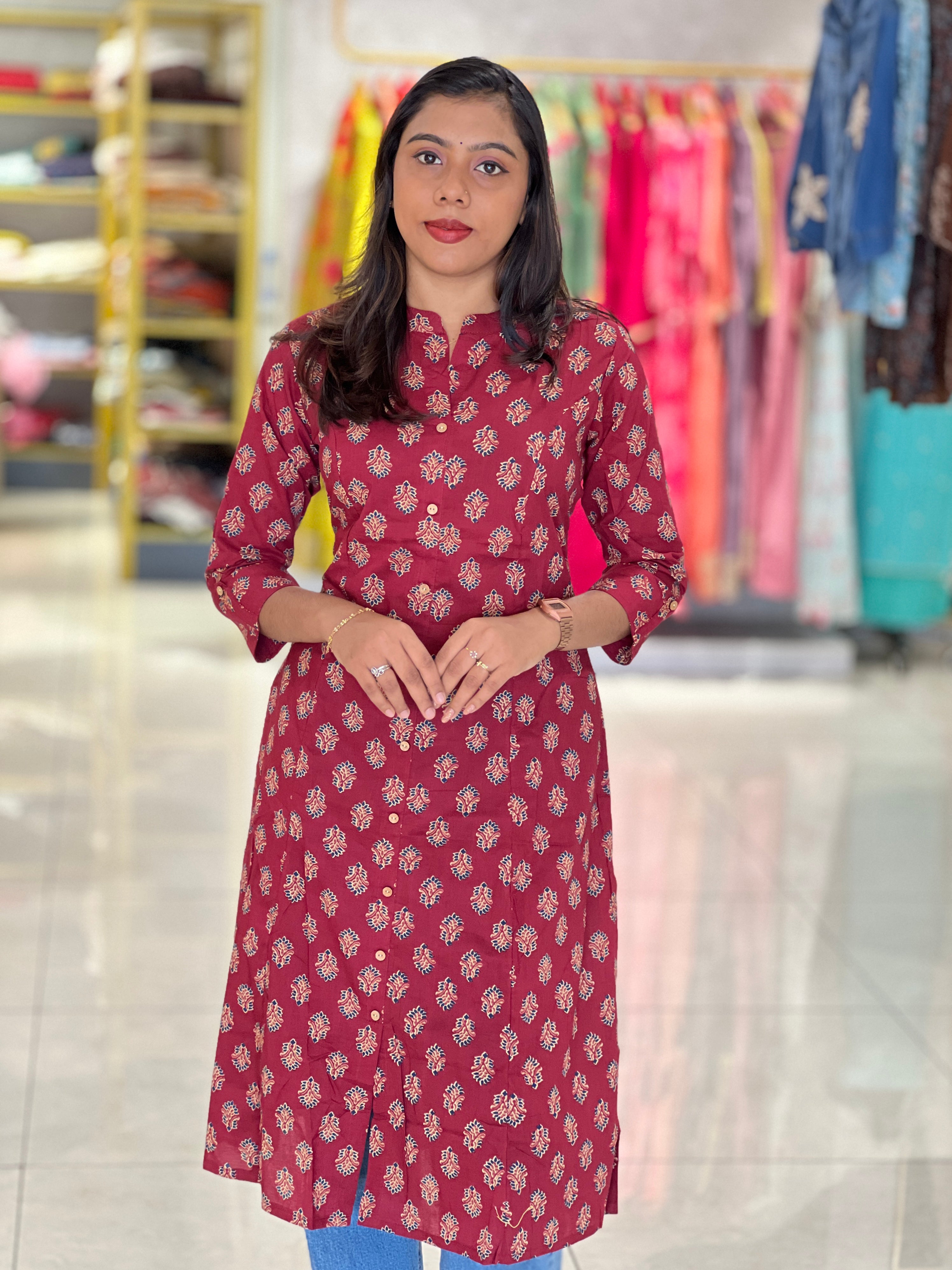 Buta Floral Printed Pattern Cotton Kurta |OMF164