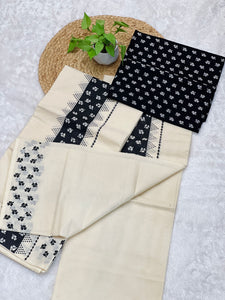 Block Print Detailed Kerala Cotton Set Mundu | GAT372