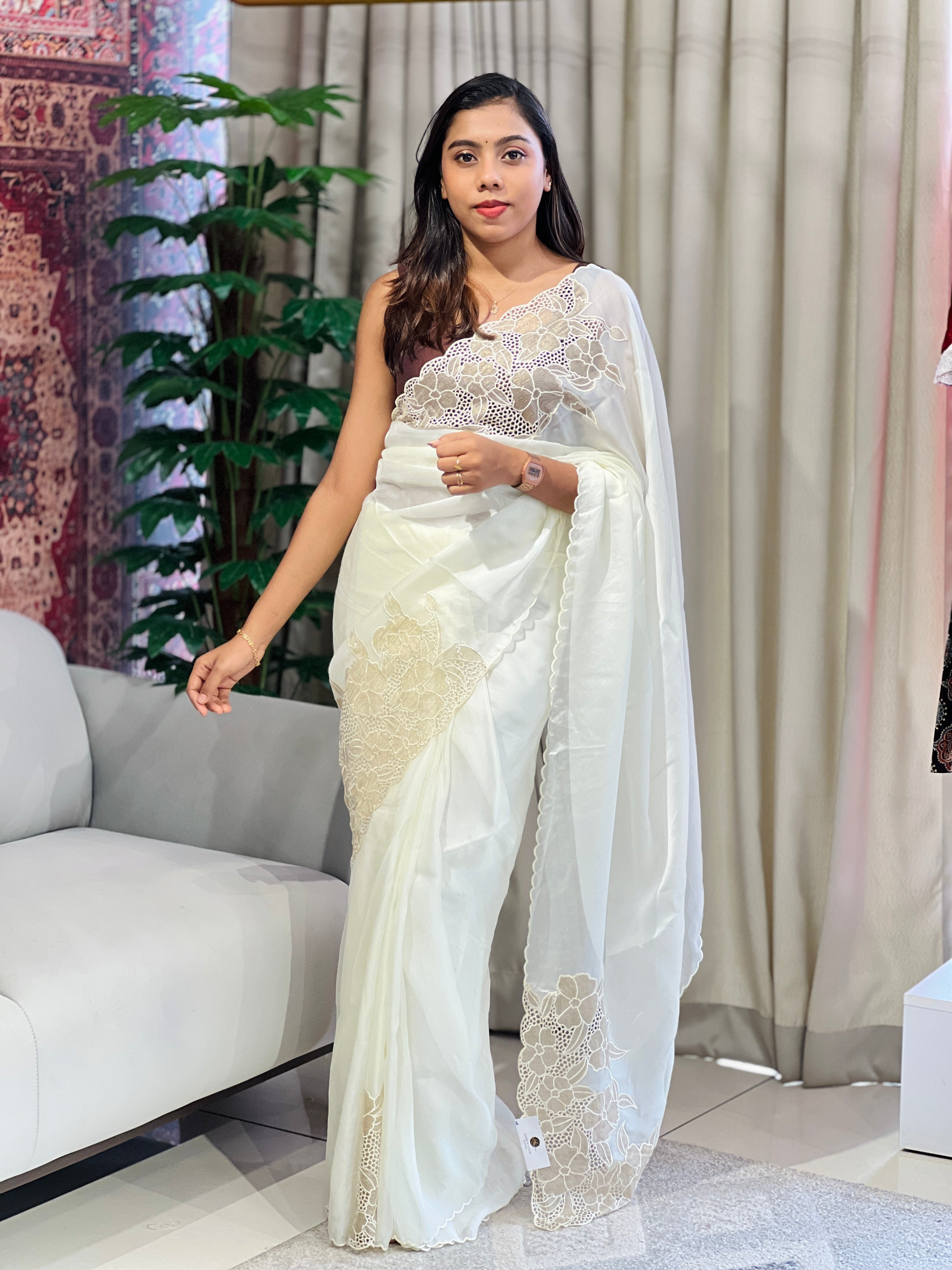 Applique Patterned Chinnon Saree | BLD1554