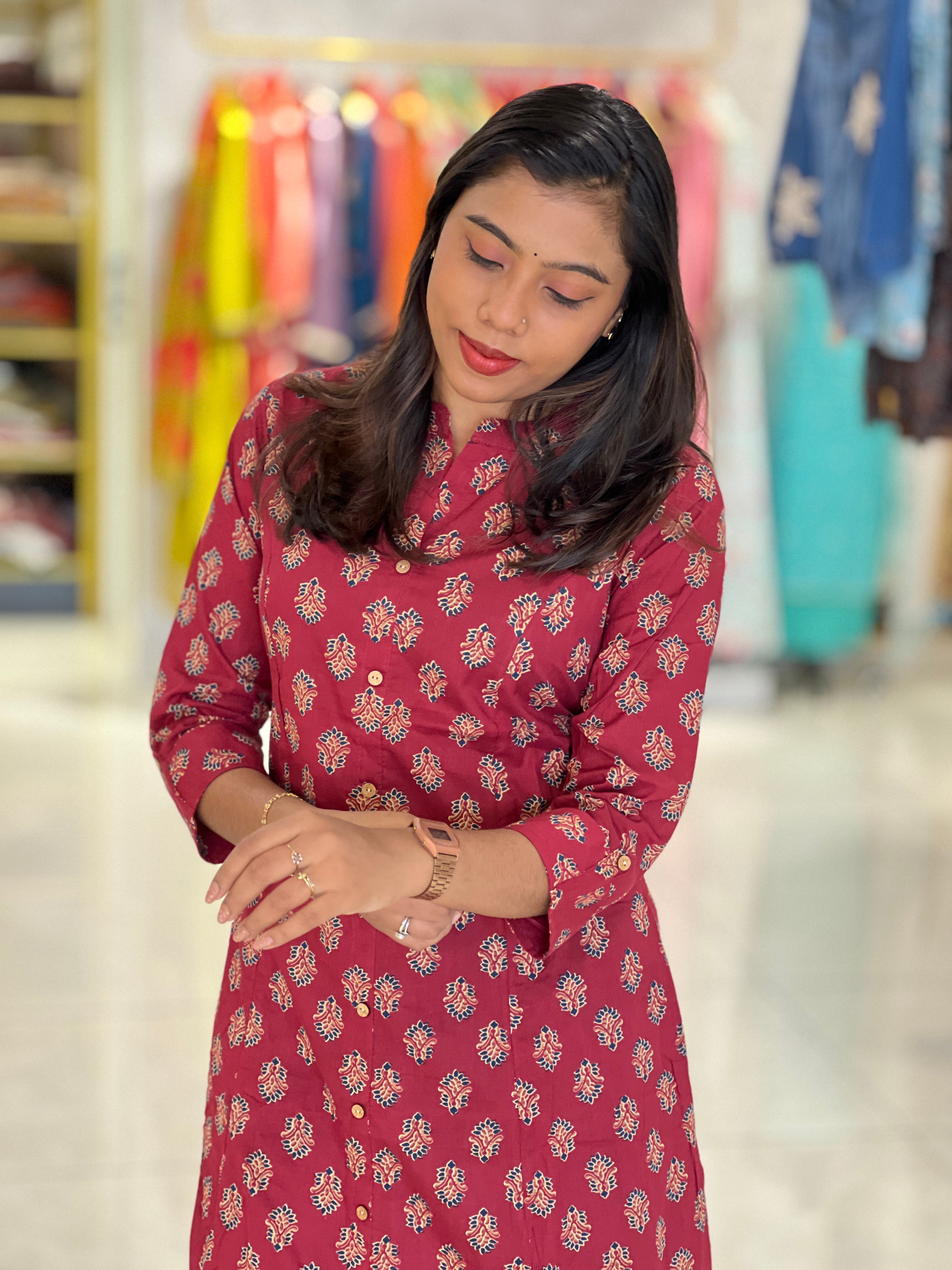 Buta Floral Printed Pattern Cotton Kurta |OMF164