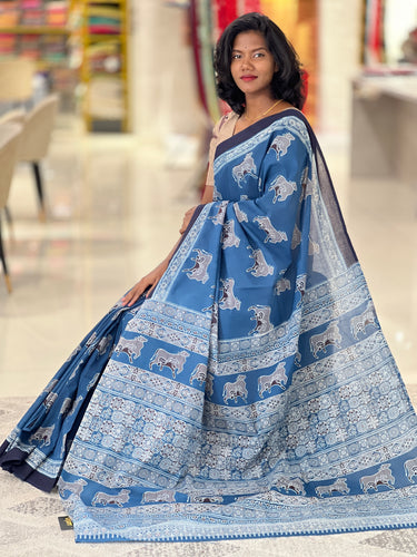 Pichwai Inspired Printed Mul Cotton Saree | JKL542