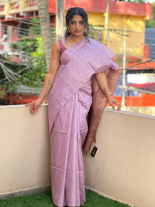 Sequence Weaving Pattern &  Lurex Golden Yarns  Bhagalpuri Linen Saree | DLS189