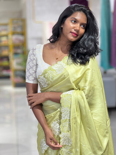 Point Embroidery Leaf Patterned Semi Tussar Saree | SUN427