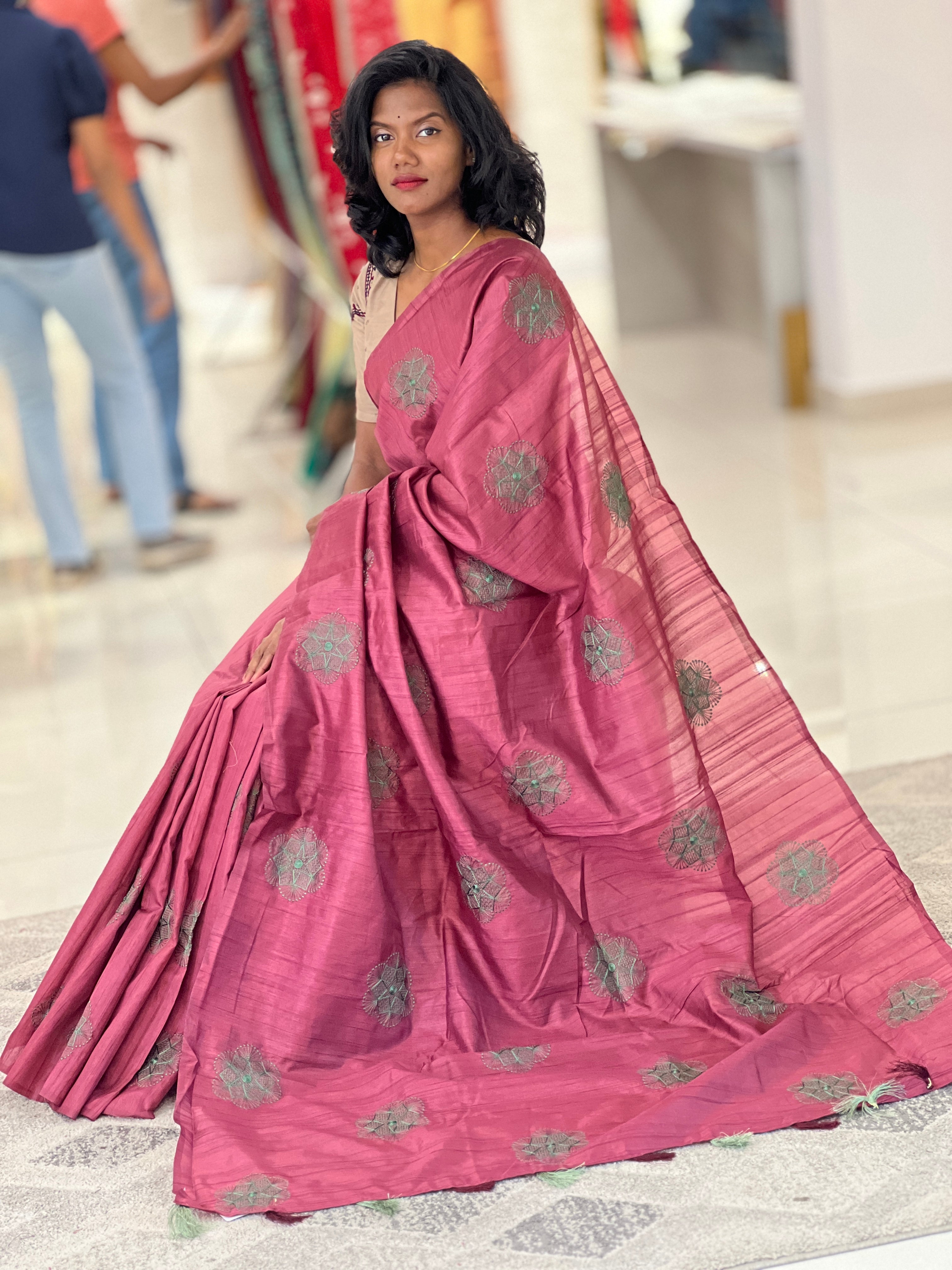 Thread Embroidered Semi Silk Saree | SBP454