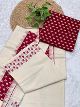 Block Print Detailed Kerala Cotton Set Mundu | GAT371