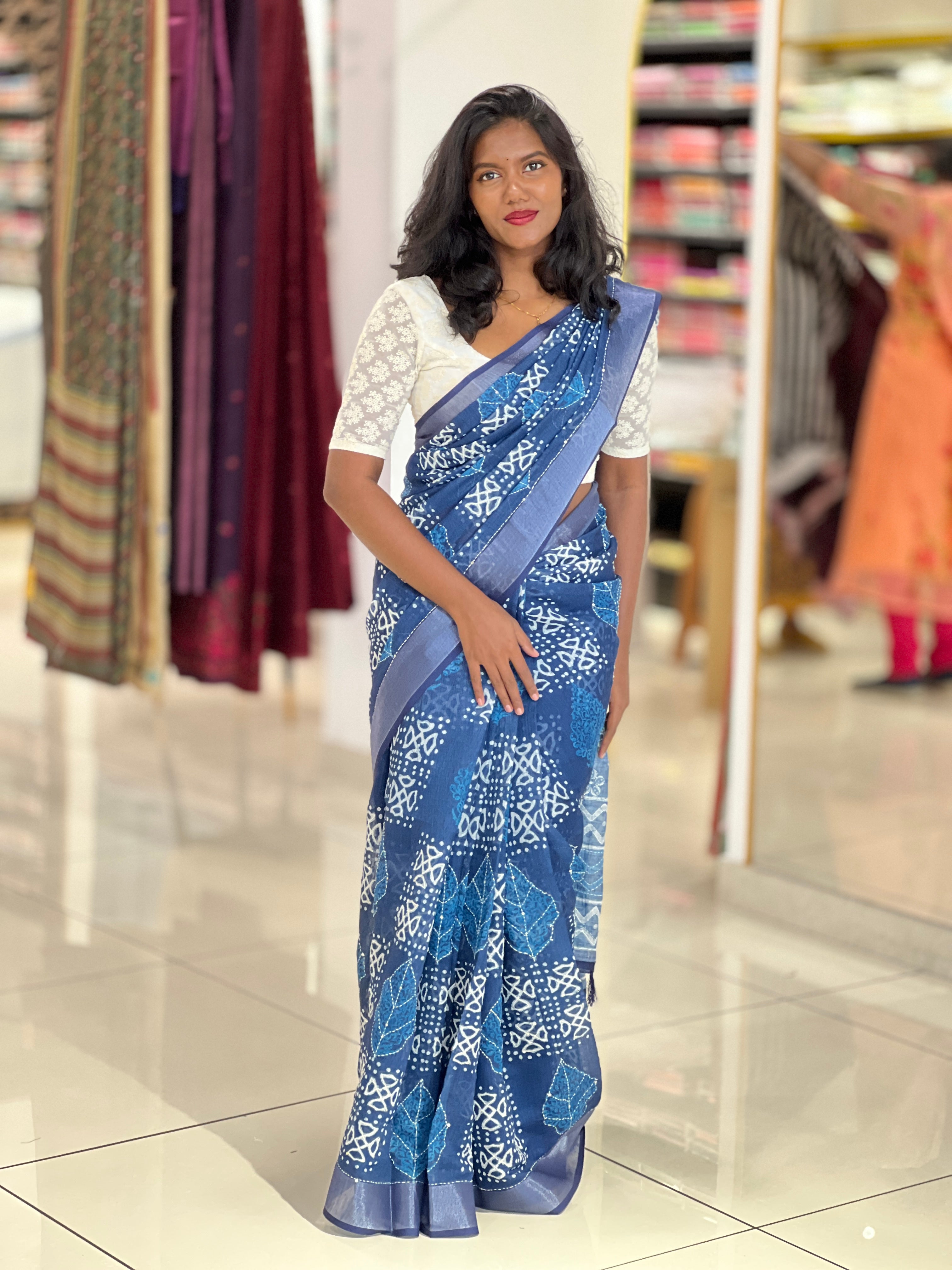 Batik Printed Linen Cotton Saree | BLD1575