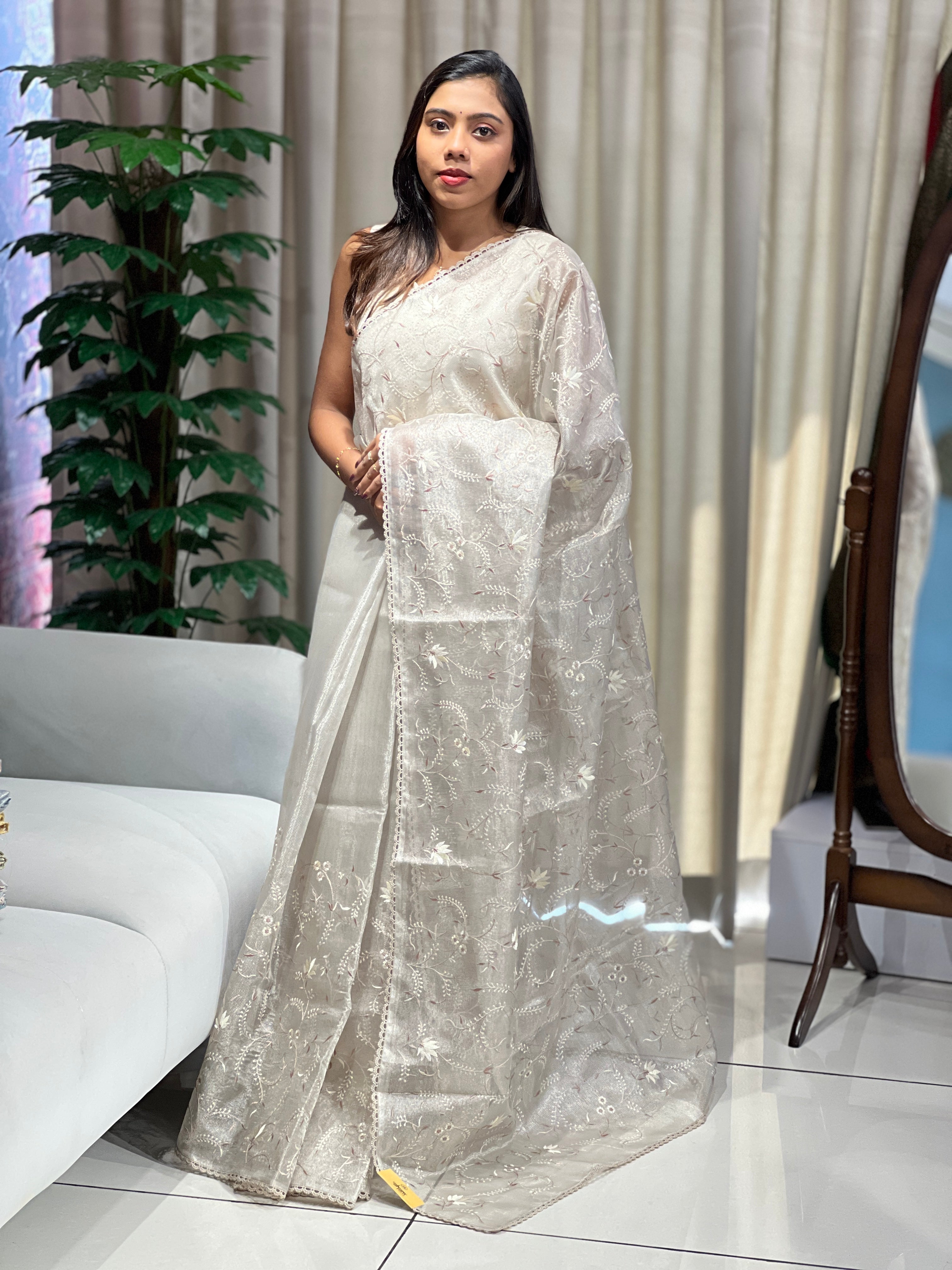 Floral Embroidery Detailed Tissue Saree | PKS151