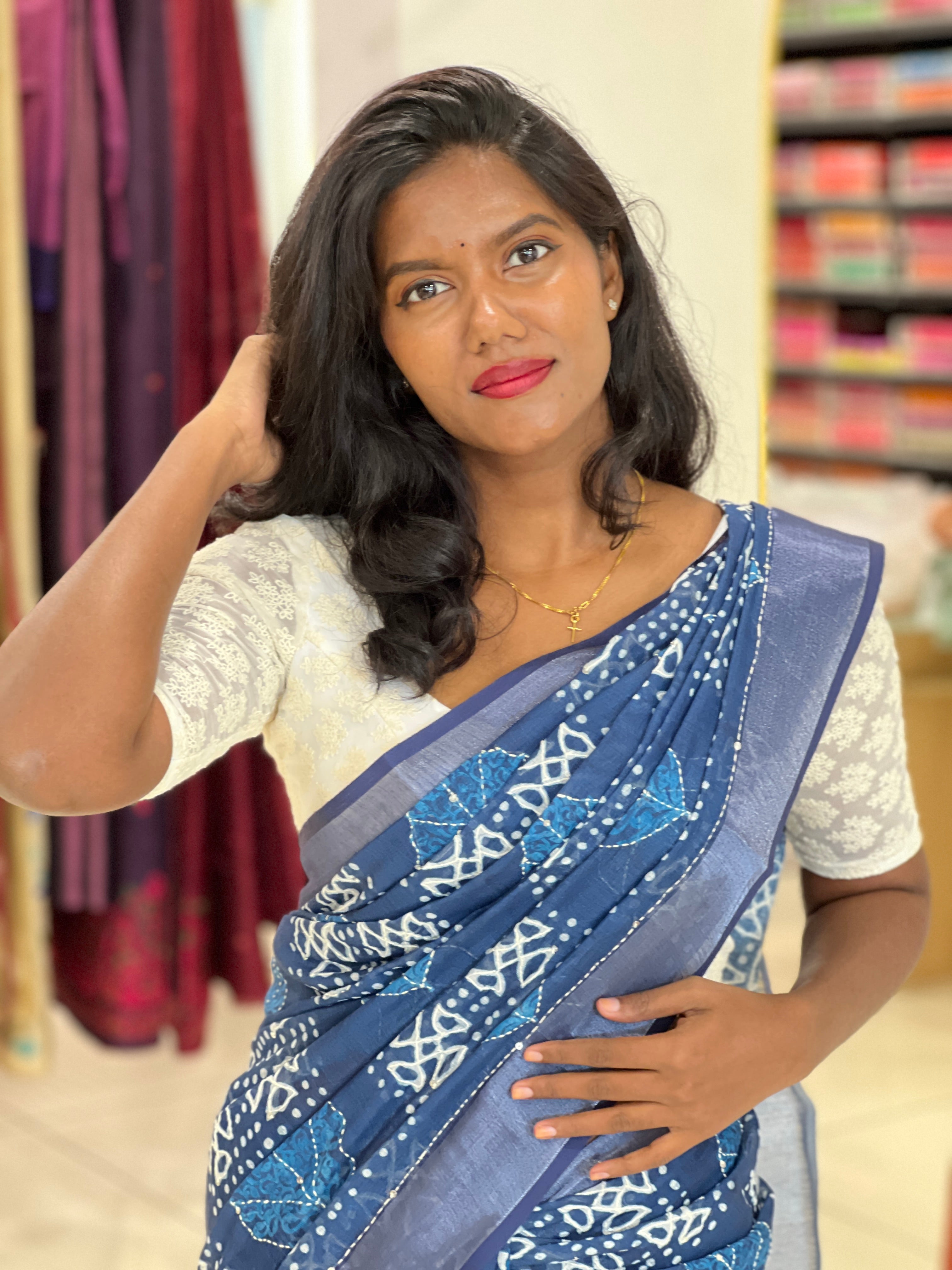 Batik Printed Linen Cotton Saree | BLD1575