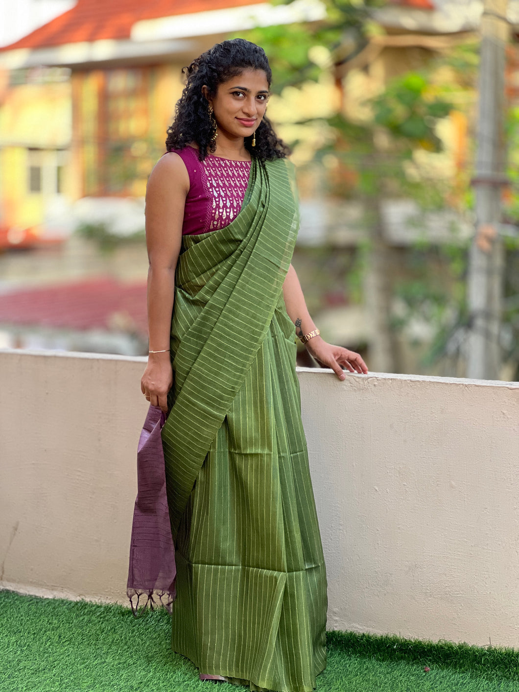 Bhagalpuri Linen Metallic Stripe Pattern Saree | DLS178
