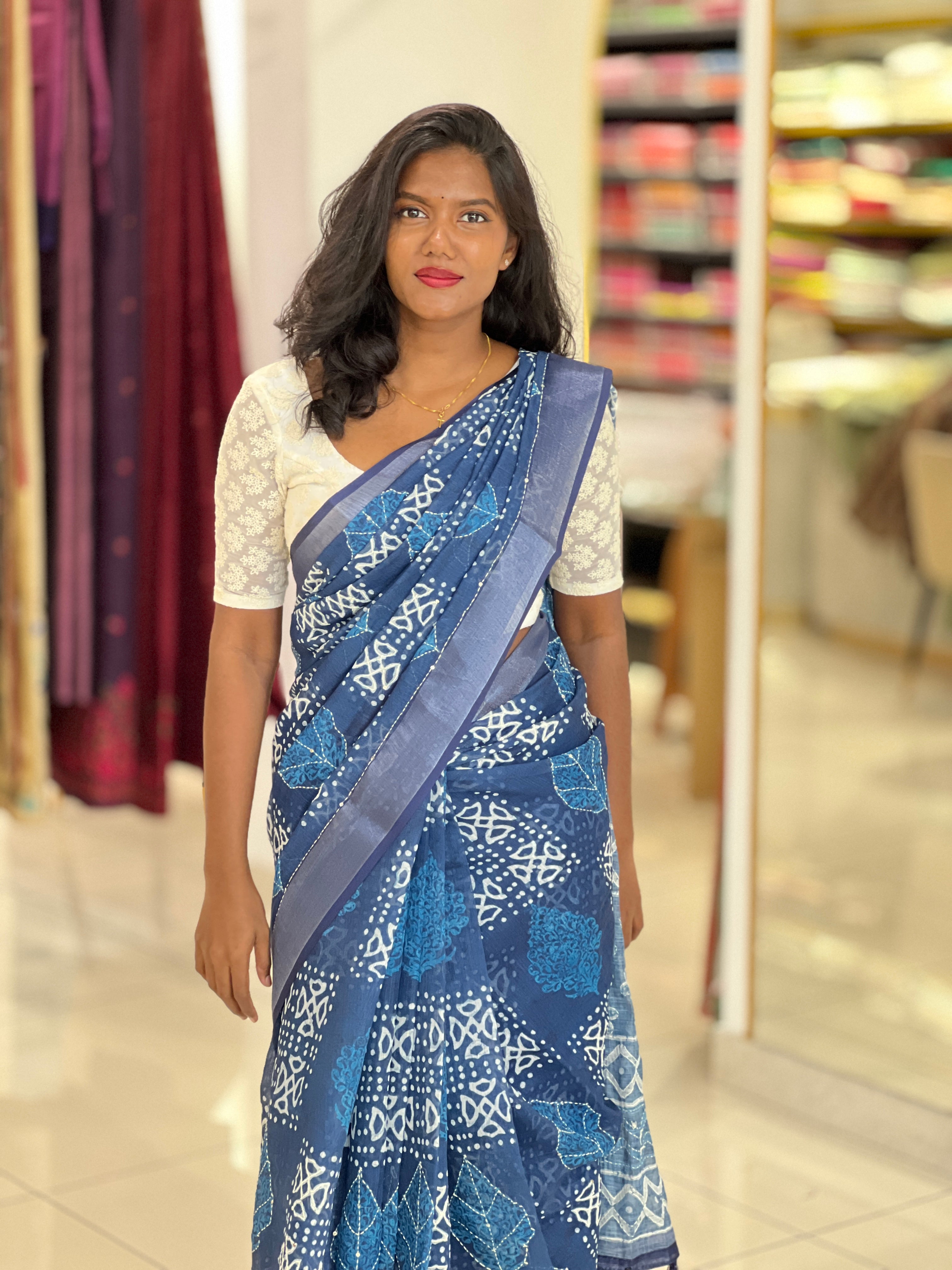 Batik Printed Linen Cotton Saree | BLD1575