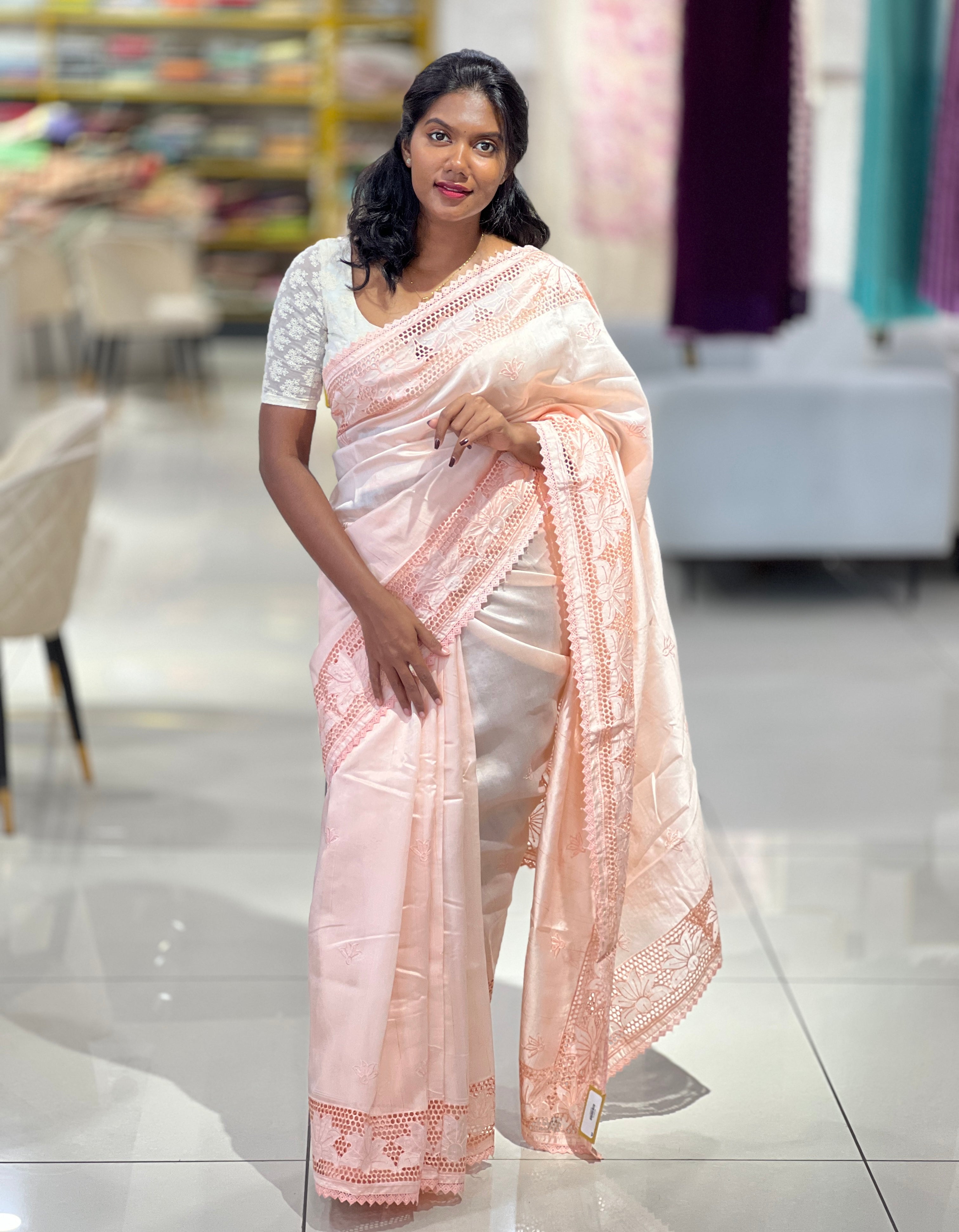 Honeycomb Detailed Border Tussar Finish Saree | SUN444