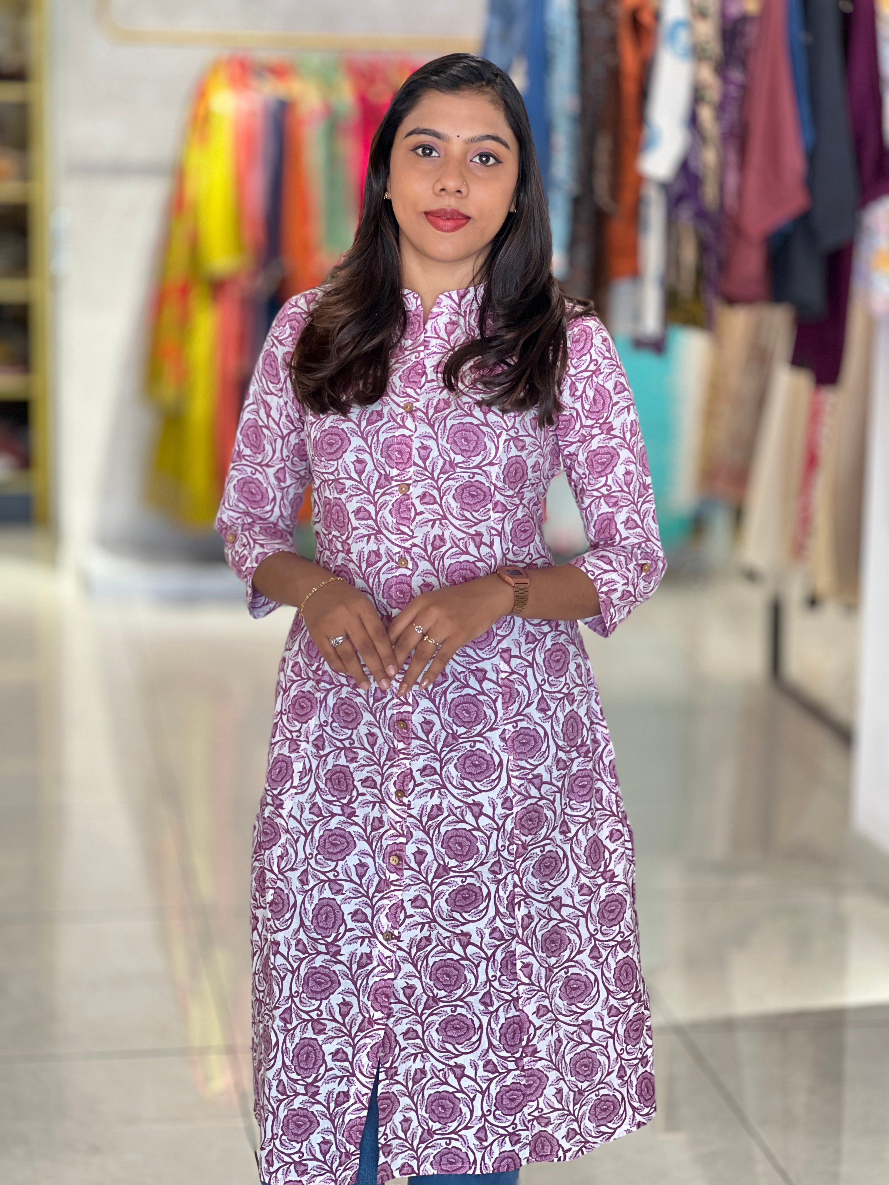 Floral Printed Cotton Kurta |OMF161