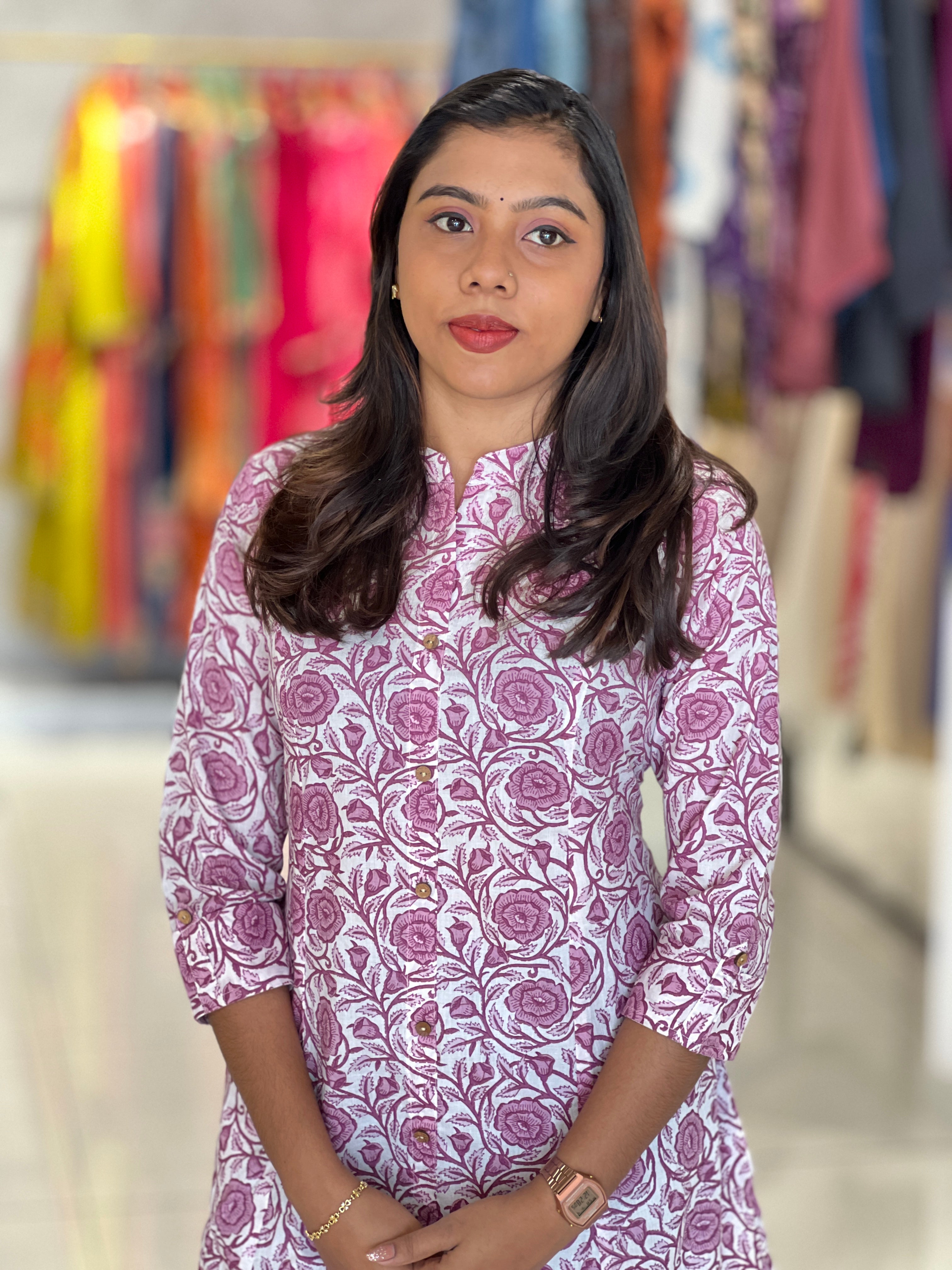 Floral Printed Cotton Kurta |OMF161