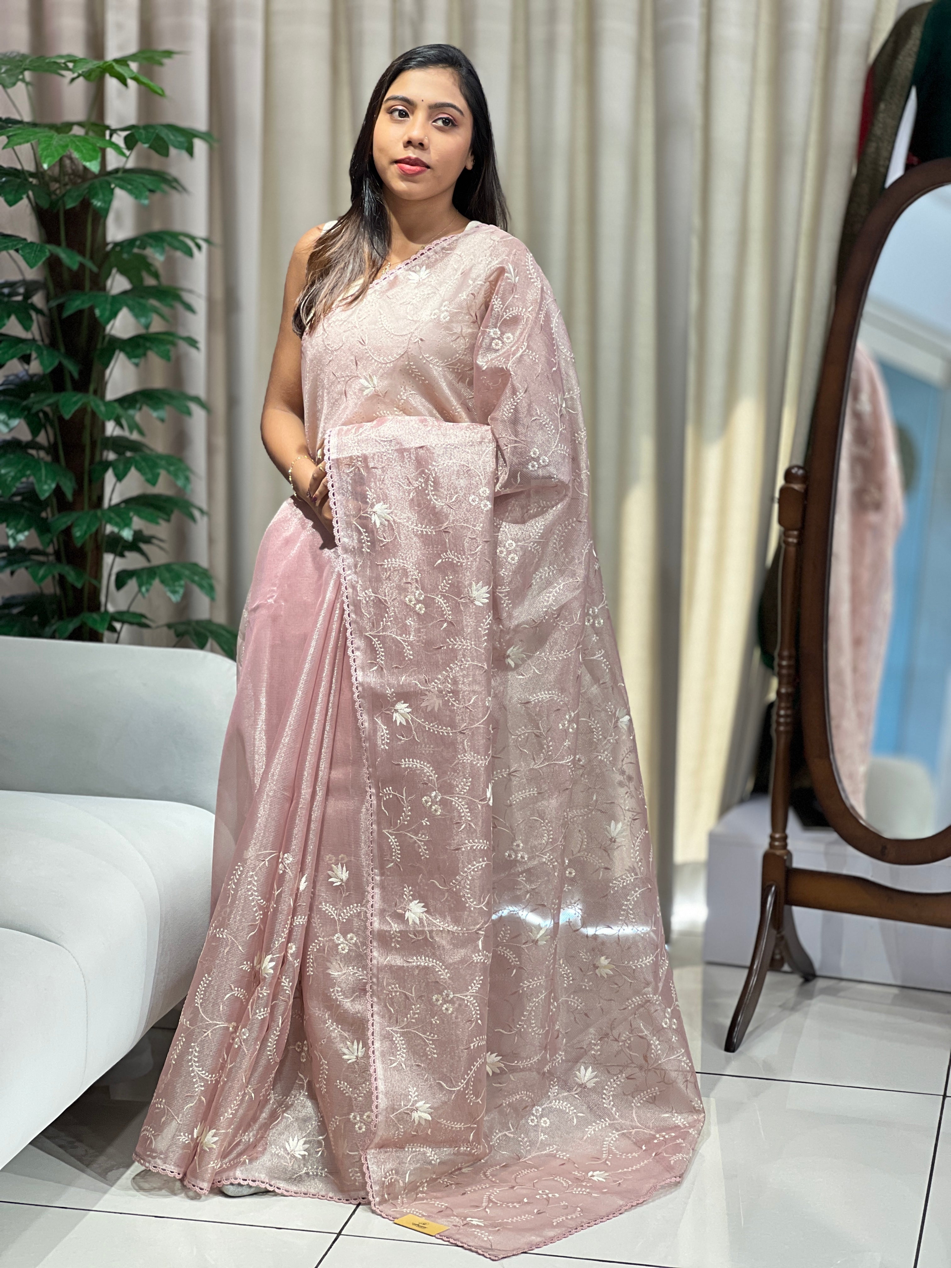 Floral Embroidery Detailed Tissue Saree | PKS152