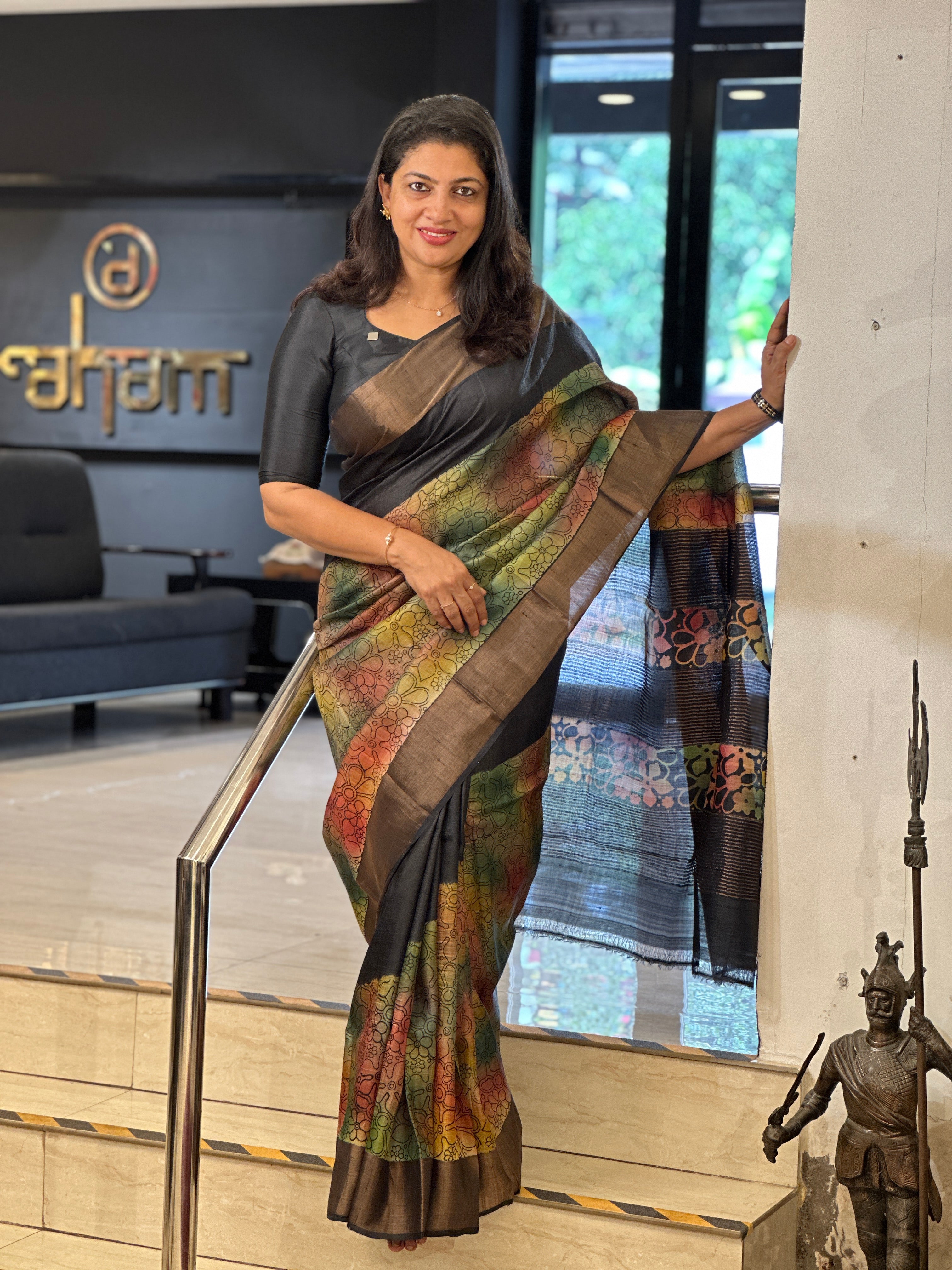 Hand Block Printed Pure Desi Tussar Saree | AYD173