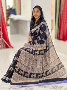 Pichwai Inspired Printed Mul Cotton Saree | JKL541