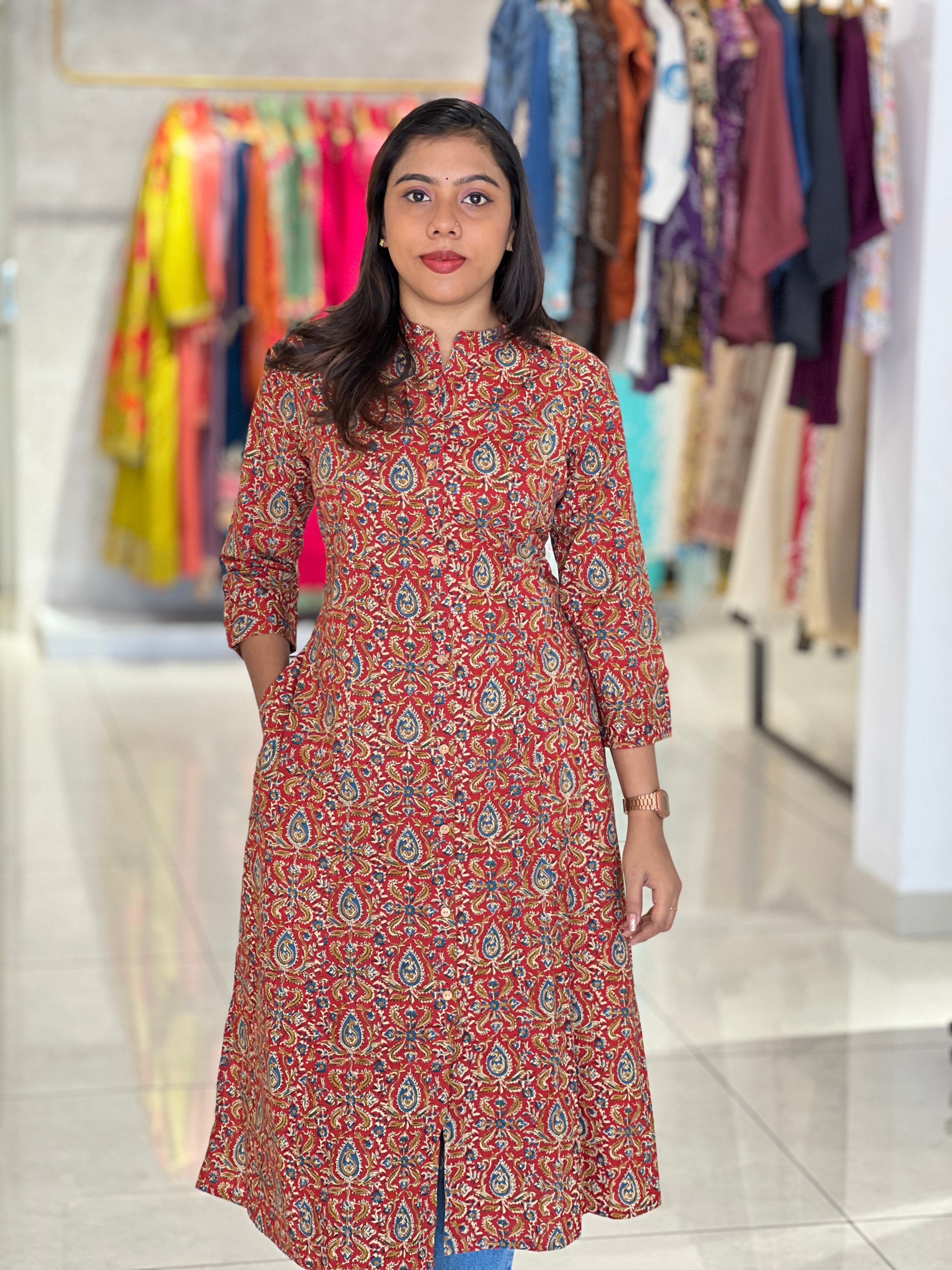 Jaal & Floral Printed Cotton Kurta |OMF163