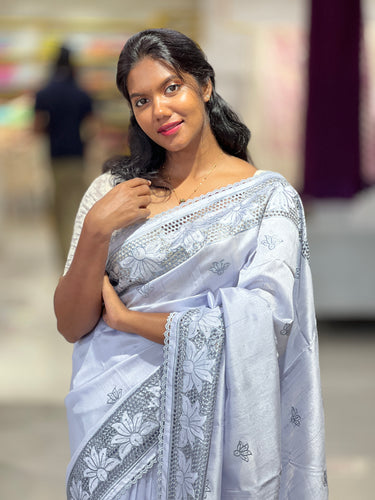 Honeycomb Detailed Border Tussar Finish Saree | SUN445