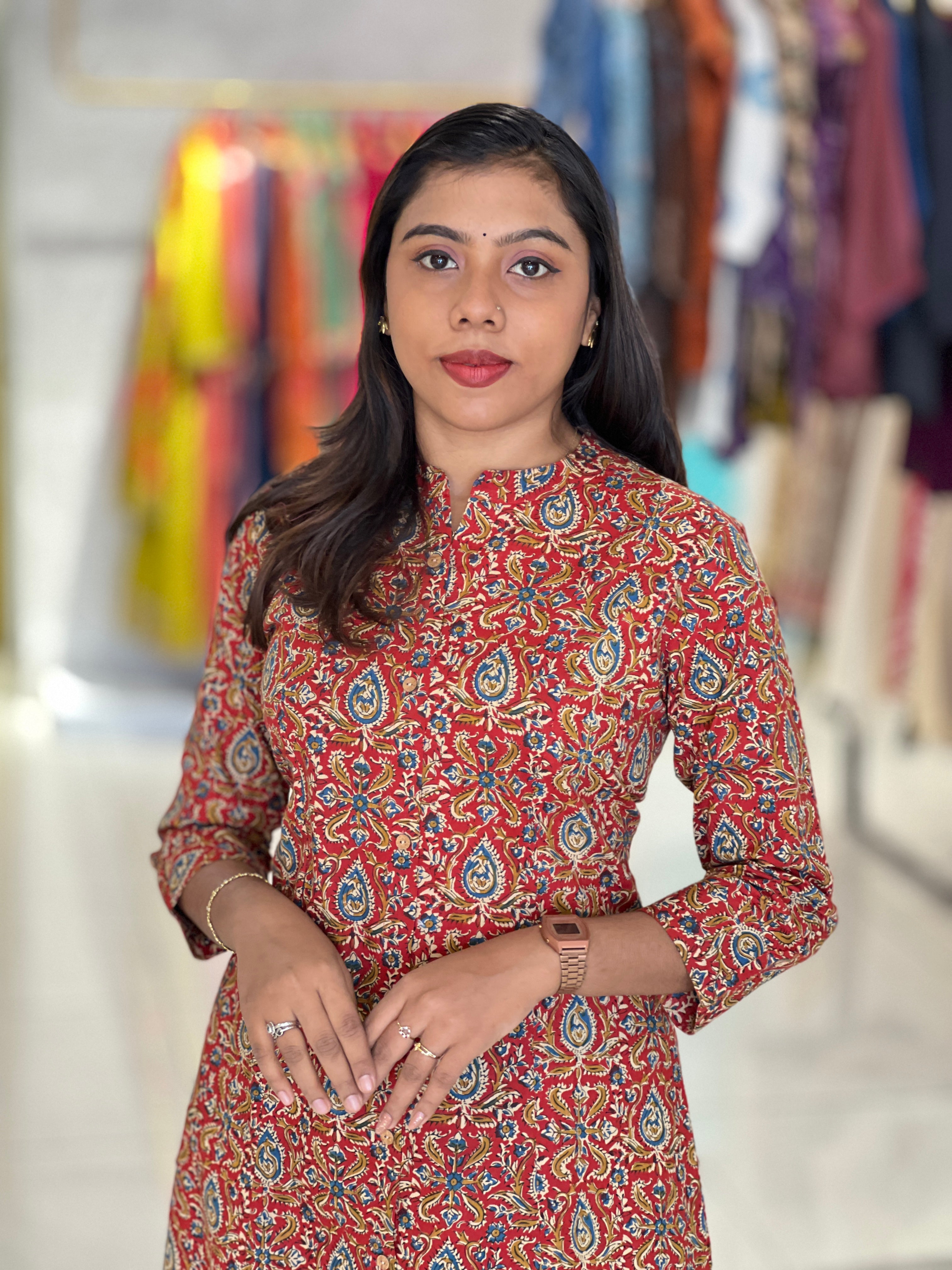 Jaal & Floral Printed Cotton Kurta |OMF163