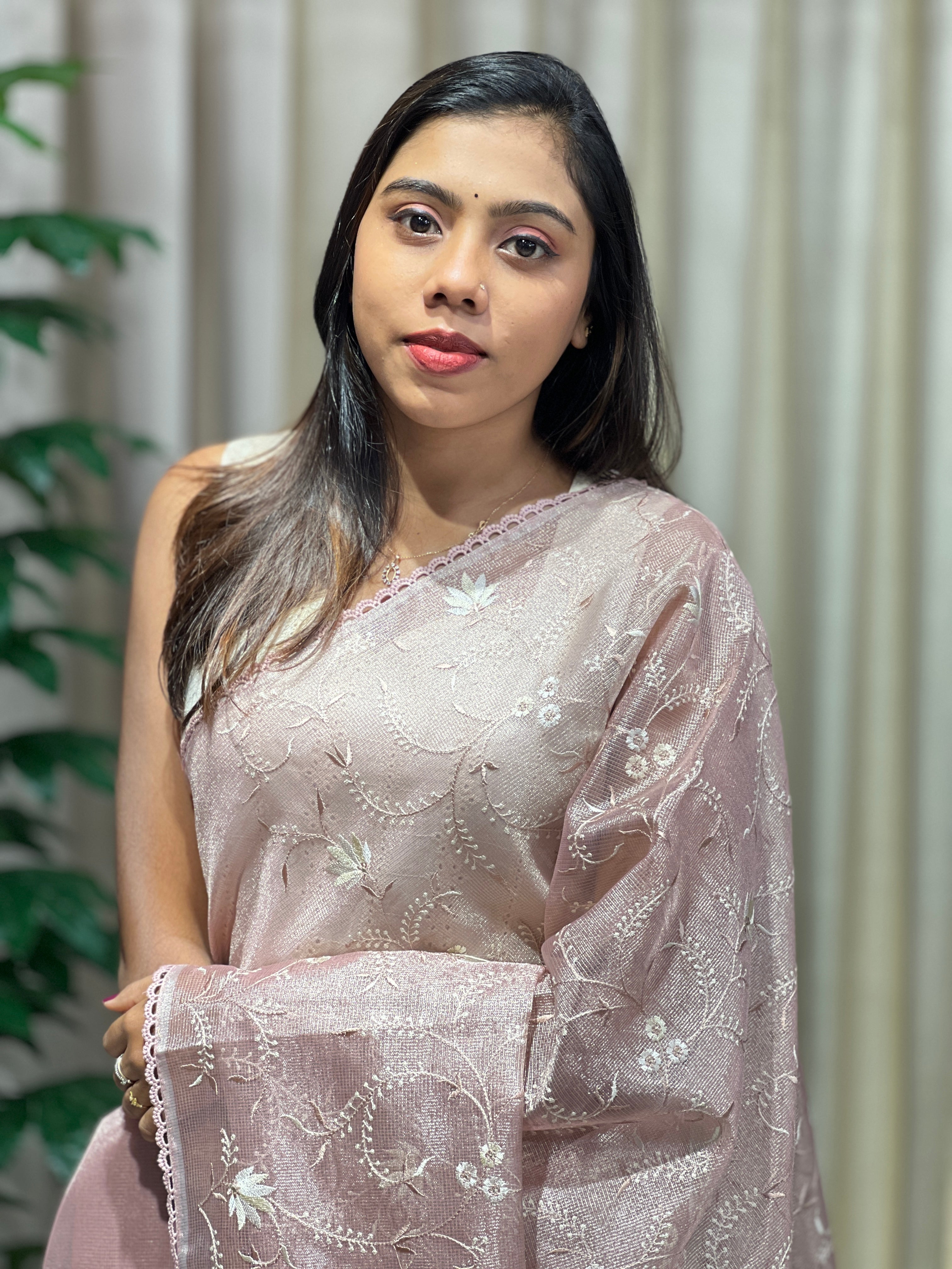 Floral Embroidery Detailed Tissue Saree | PKS152