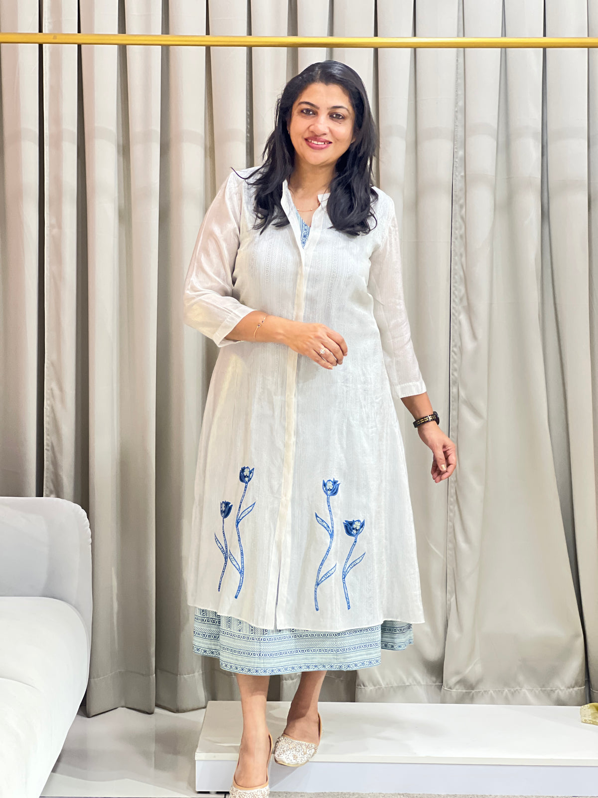 Ivory Bloom Applique Work Dress | DN846